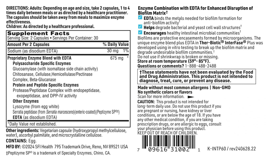 Klaire Labs SFI Health Interfase Plus - Enzyme Combination to Disrupt Biofilm Matrix + EDTA - Gastrointestinal System, Gut Flora
