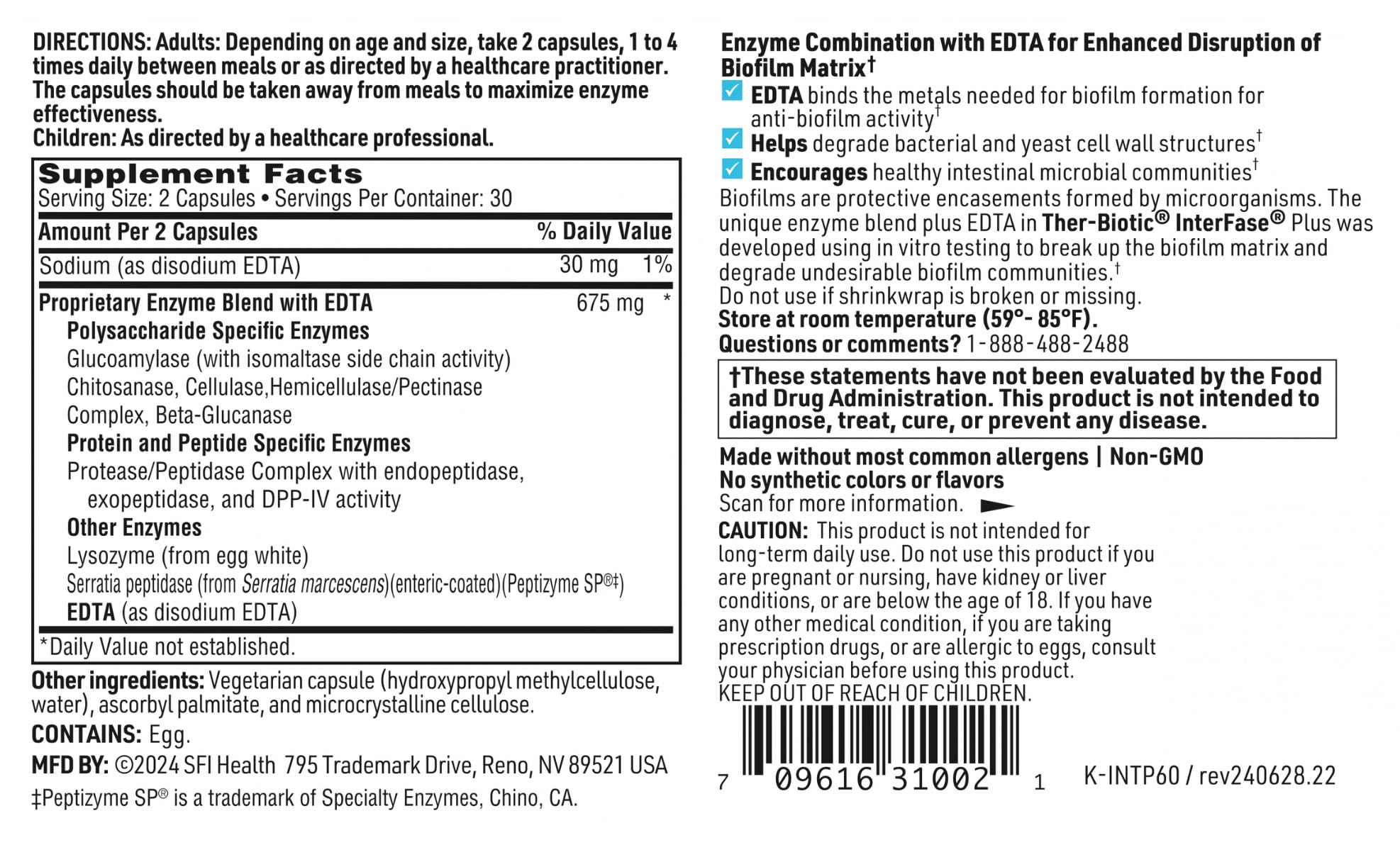 Klaire Labs SFI Health Interfase Plus - Enzyme Combination to Disrupt Biofilm Matrix + EDTA - Gastrointestinal System, Gut Flora