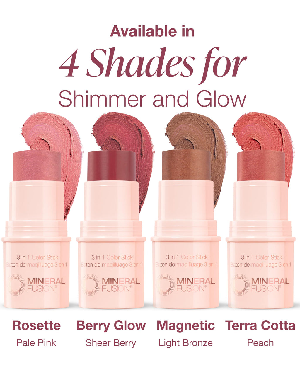 Mineral Fusion 3-in-1 Color Stick - Hydrating Tinted Cream Blush for Cheeks, Lip and Eye - Natural Multi Use Makeup (Berry Glow)