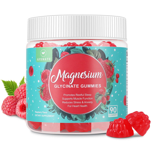 90 Count Magnesium Glycinate Gummies 400 mg - Sugar Free Magnesium Supplement for Adults with Glycinate & Malate, L-Theanine, Ashwagandha, Zinc, Vitamin B6 & D3, Supports Relaxation & Sleep AFXMATEBuy Supplements Australia