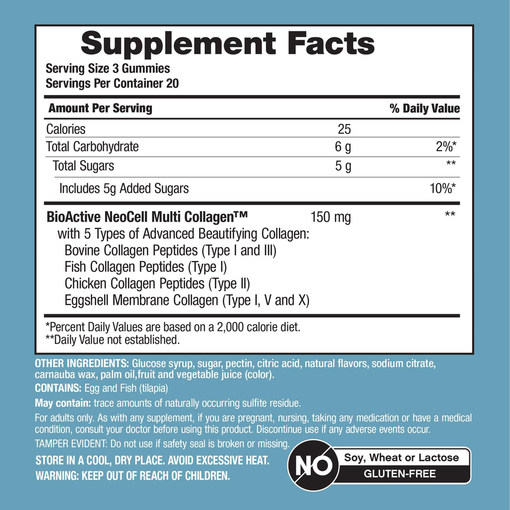 NeoCell Multi Collagen Bio-Peptides Gummies | 60 ct | Tropical Flavor | Type I, II, III, V, X | Advanced BioActive Formula NeoCell buy supplements Au