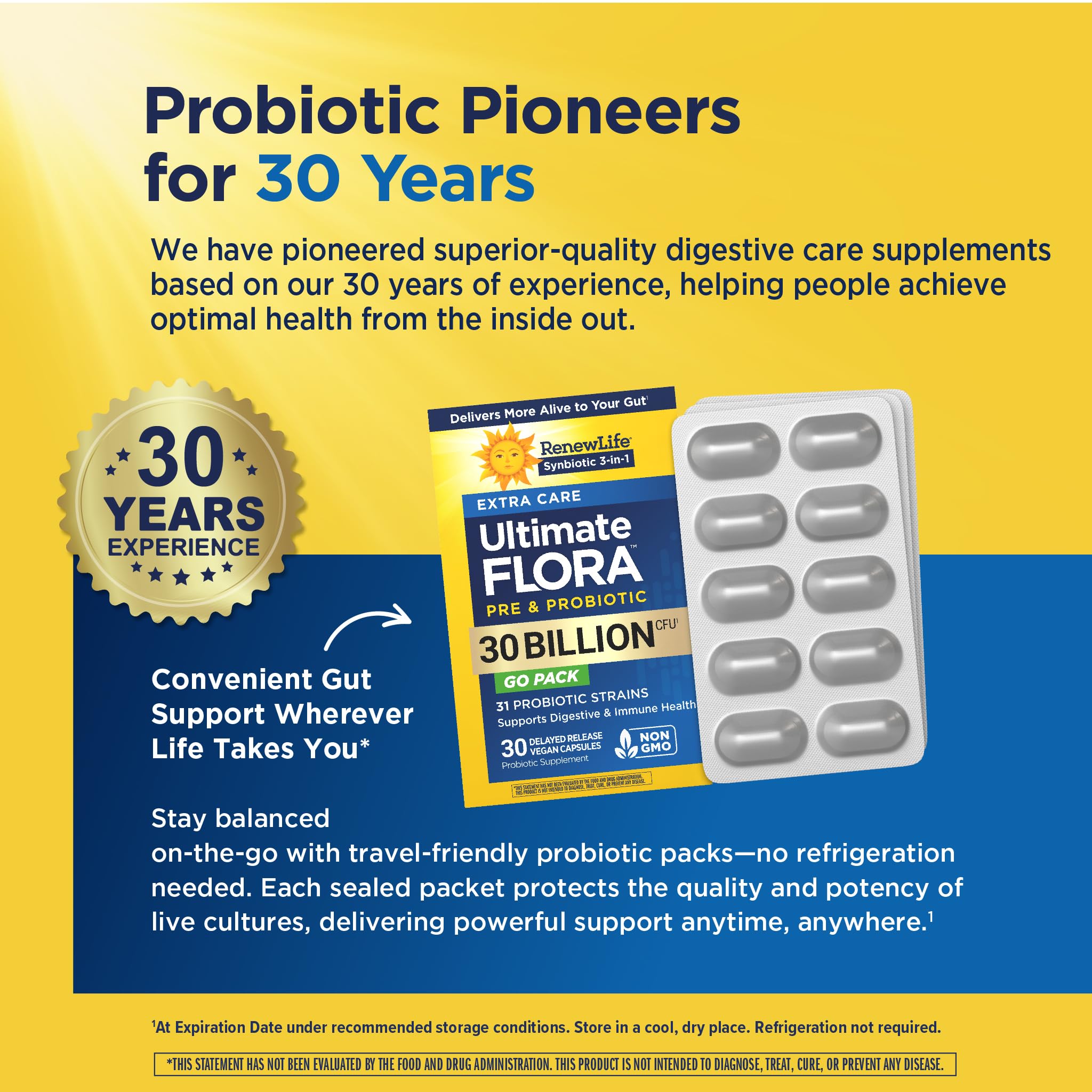 Renew Life Extra Care Go-Pack Probiotic Capsules, Daily Supplement Supports Immune, Digestive and Respiratory Health, L. Rhamnosus GG,