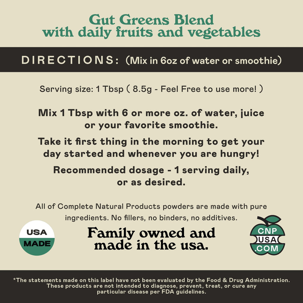 Gut Greens Superfood Powder Formula Supplement - Amazing Raw Digestive Enzyme Supplements Grass Mix, 9oz, 30 Servings