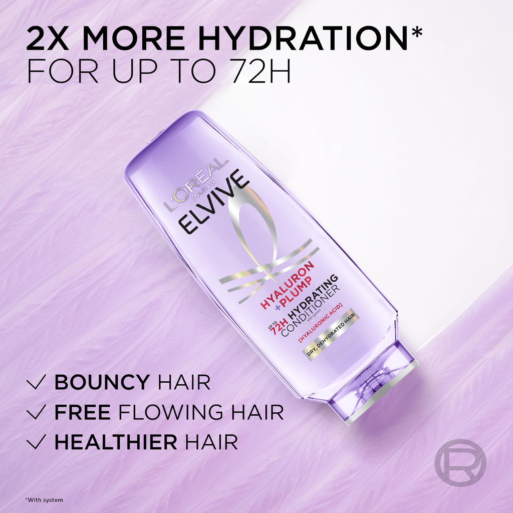 L'Oreal Paris Elvive Hyaluron Plump Hydrating Conditioner for Dehydrated, Dry Hair Infused with Hyaluronic Acid Care Complex, Paraben-Free, 12.6 Fl Oz