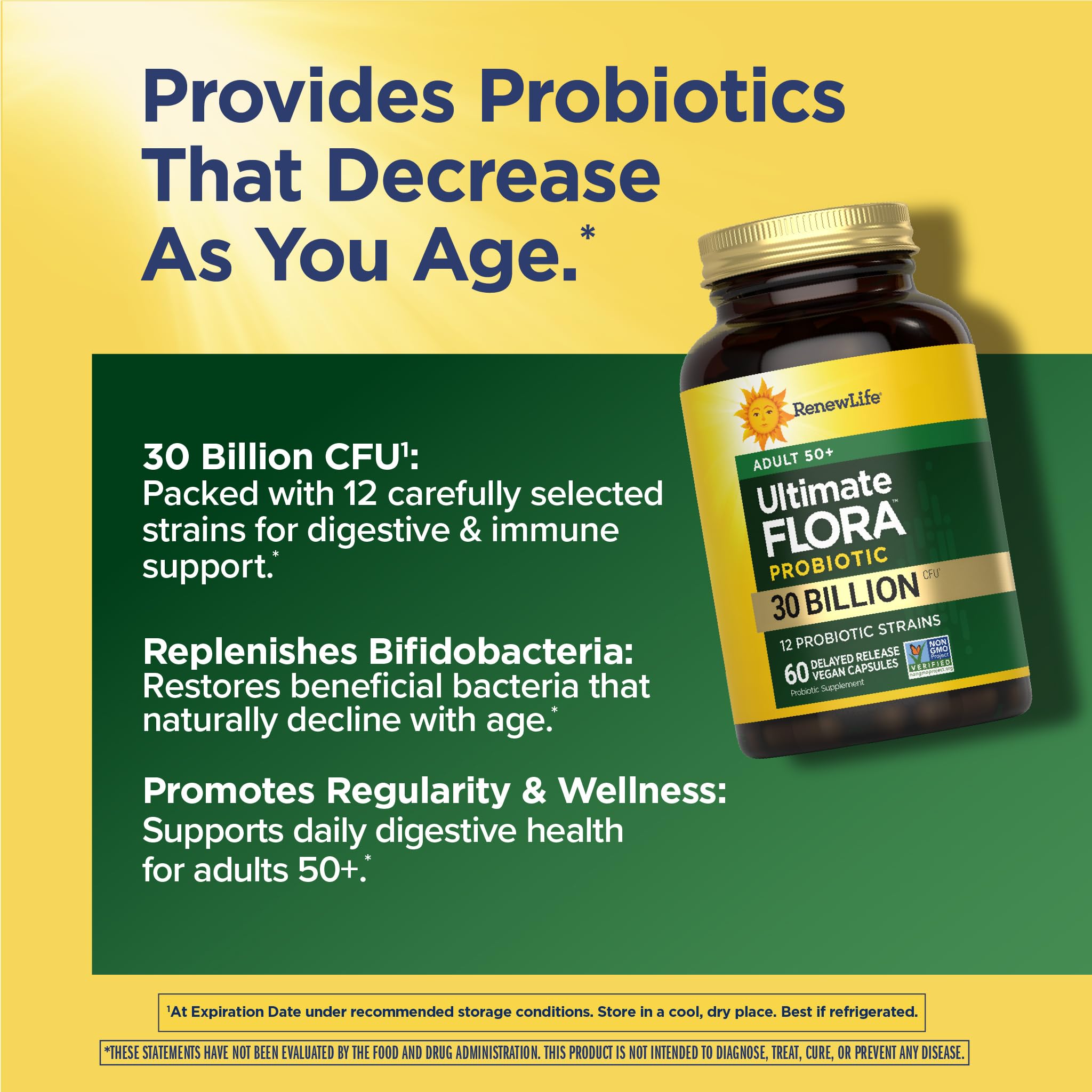 Renew Life Probiotic Adult 50 Plus Probiotic Capsules, Daily Supplement Supports Urinary, Digestive and Immune Health, L. Rhamnosus GG, Dairy