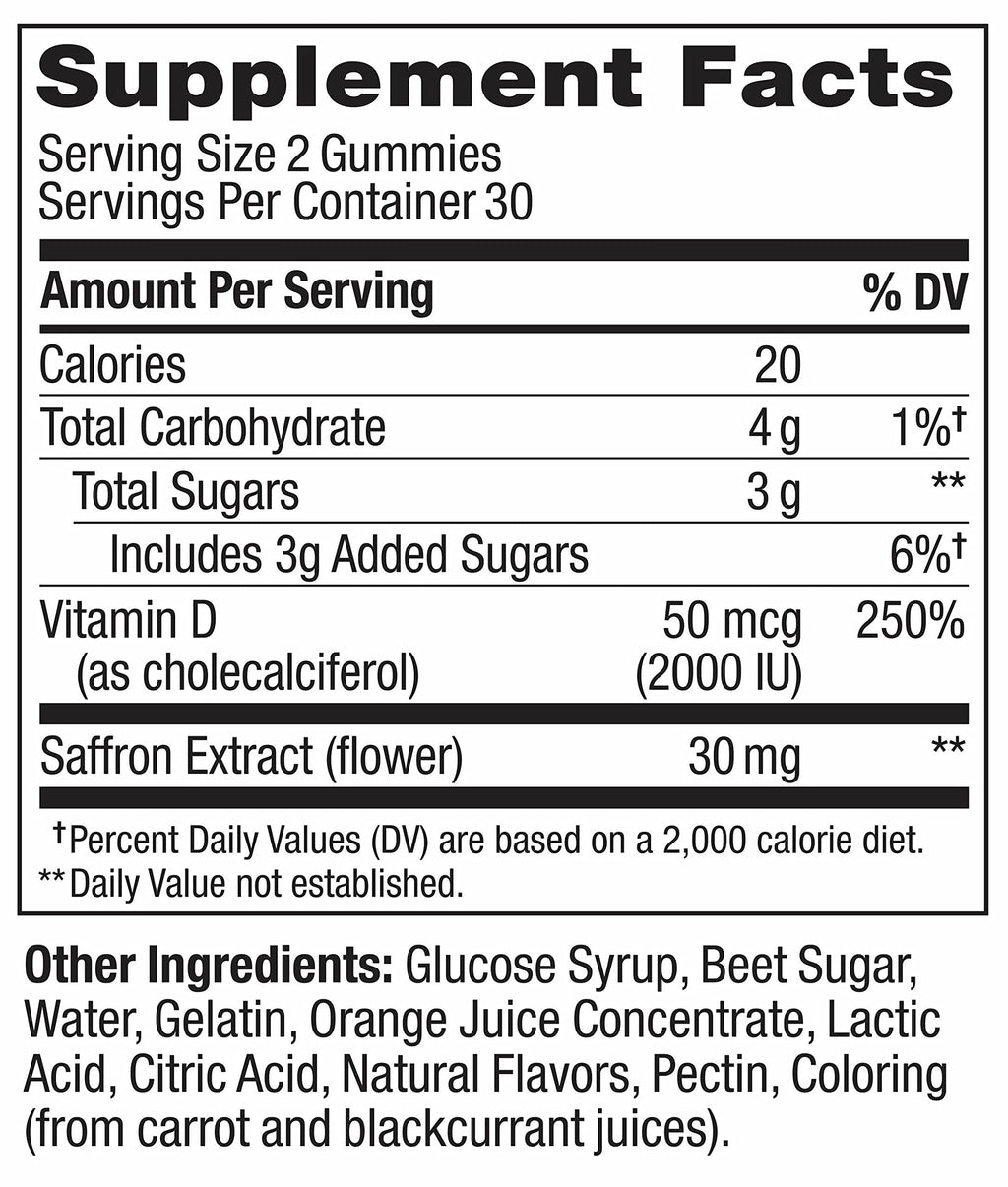 OLLY Hello Happy Gummy Worms, Mood Support Gummies For Adults,* Saffron Extract, Vitamin D, Tropical Zing Flavored, 30 Day Supply - 60 Count