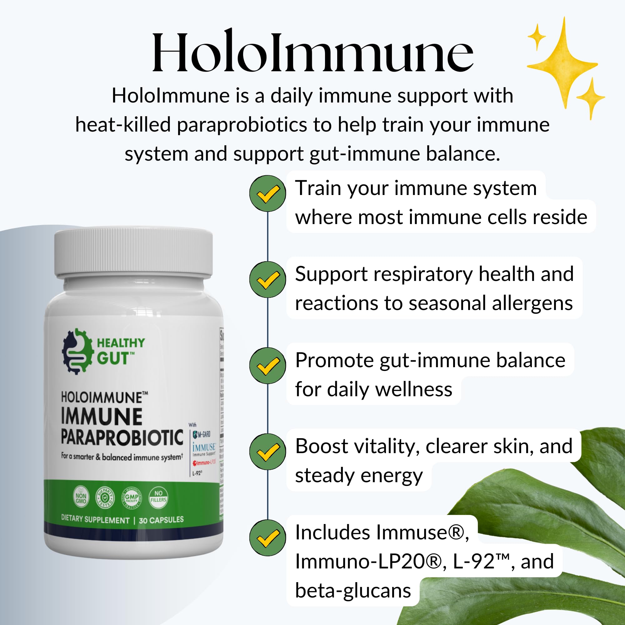 Healthy Gut HoloImmune | Paraprobiotic with Immuse Immune Support | 30 Servings