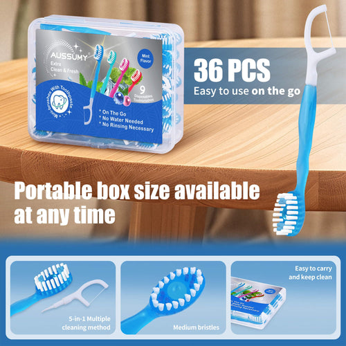 36 Pack Mini Disposable Toothbrushes – 5-in-1 Prepasted Travel Toothbrush with Toothpaste Floss & Pick for Hotel Camping Flight Car Guest Use