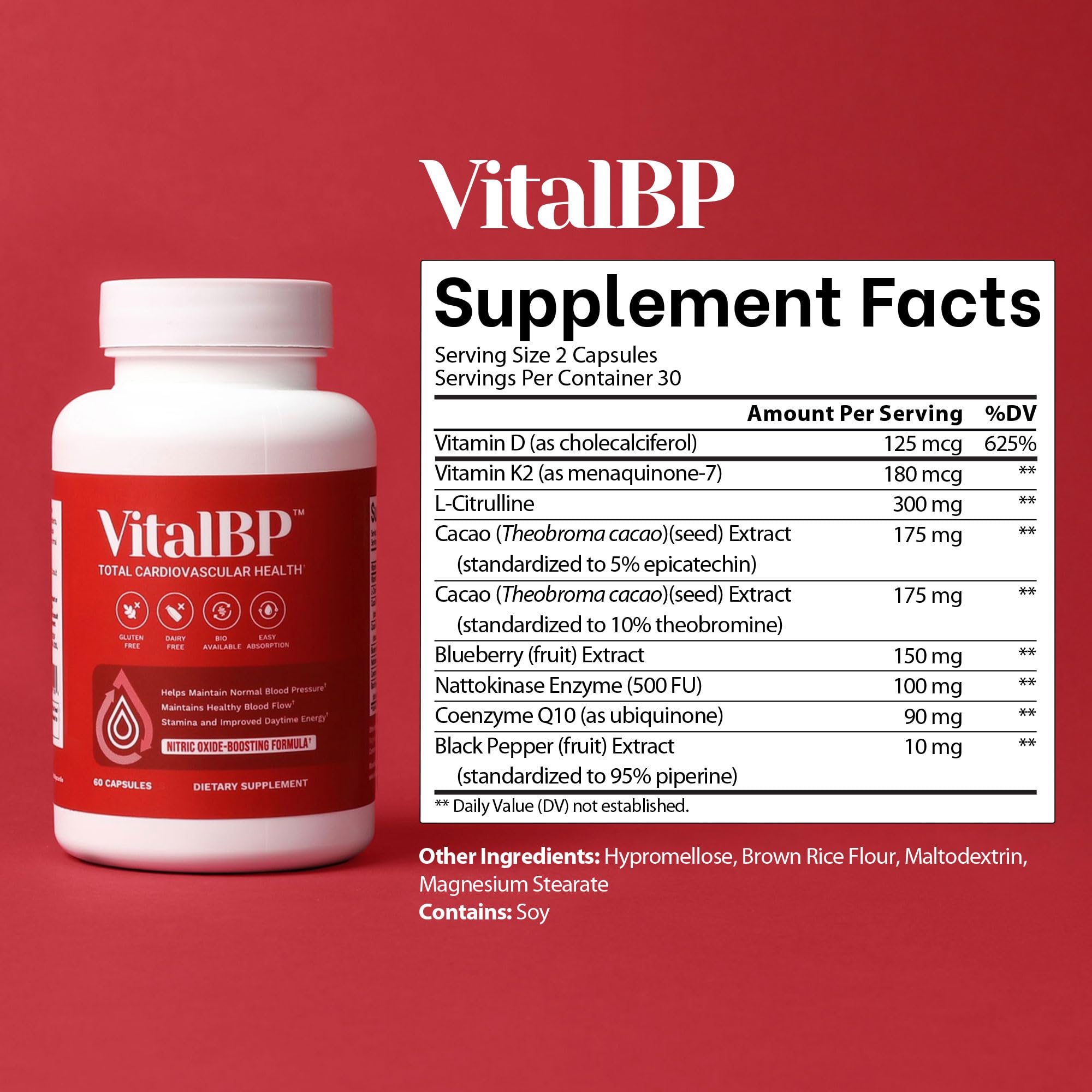 Vital BP - Support for Normal Blood Pressure - Supports Blood Flow & Arteries - with CoQ10, L-Citrulline, and K2 & D3-60 Capsules VitalBPBuy Supplements Australia