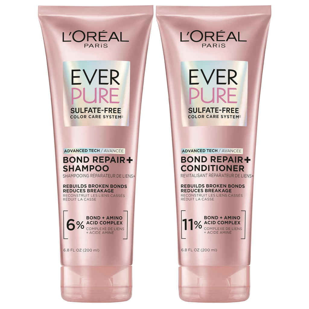 L'Oreal Paris Sulfate Free Bond Repair+ Shampoo and Conditioner Set with Bond + Amino Acid Complex, Strengthens and Repairs Damaged or Color Treated Hair,