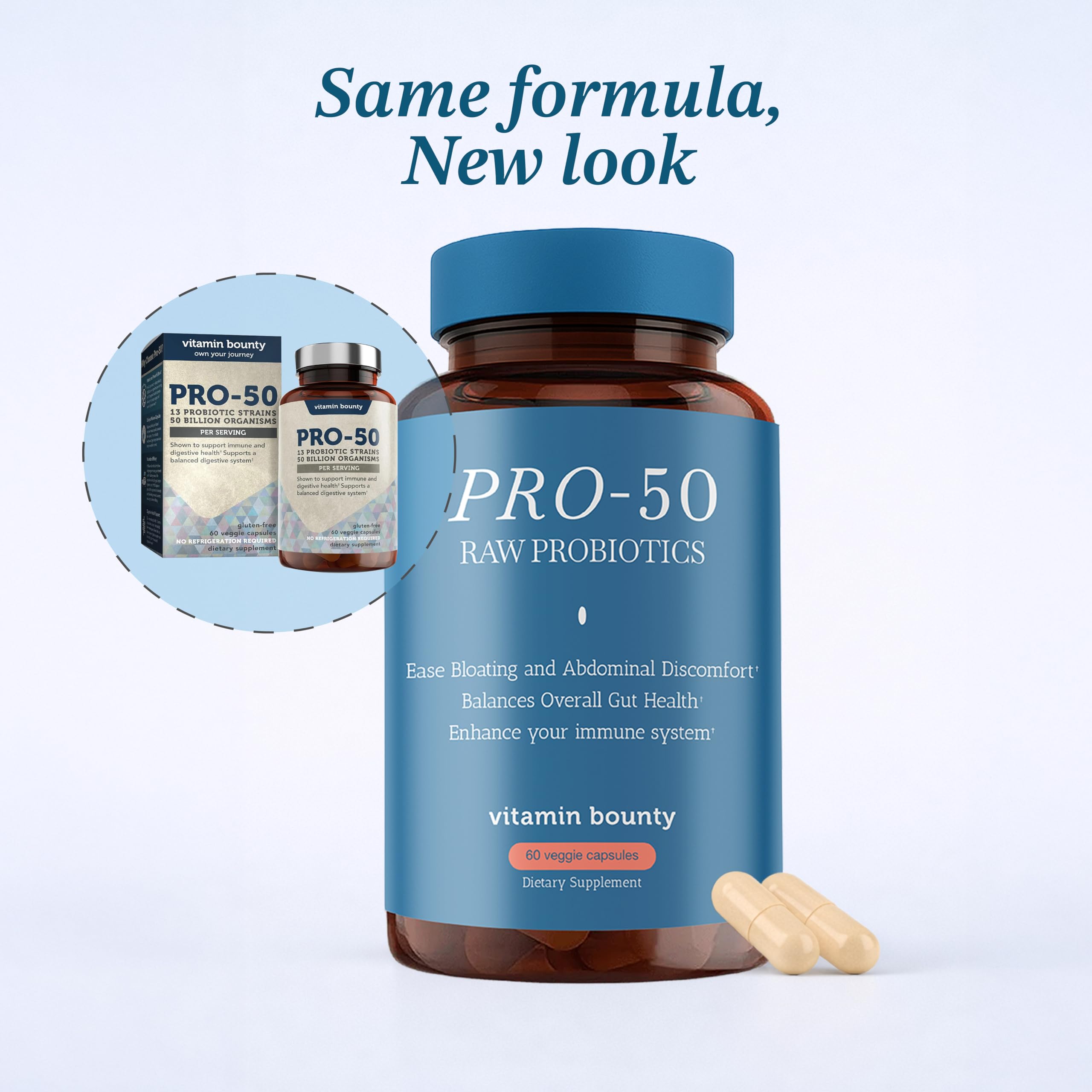 Vitamin Bounty Pro-50 - Probiotics for Women & Men - 50 Billion CFU - 13 Strains Probiotic + Prebiotic - Probiotics for Digestive Health - Delayed Release Capsules - 60 Count