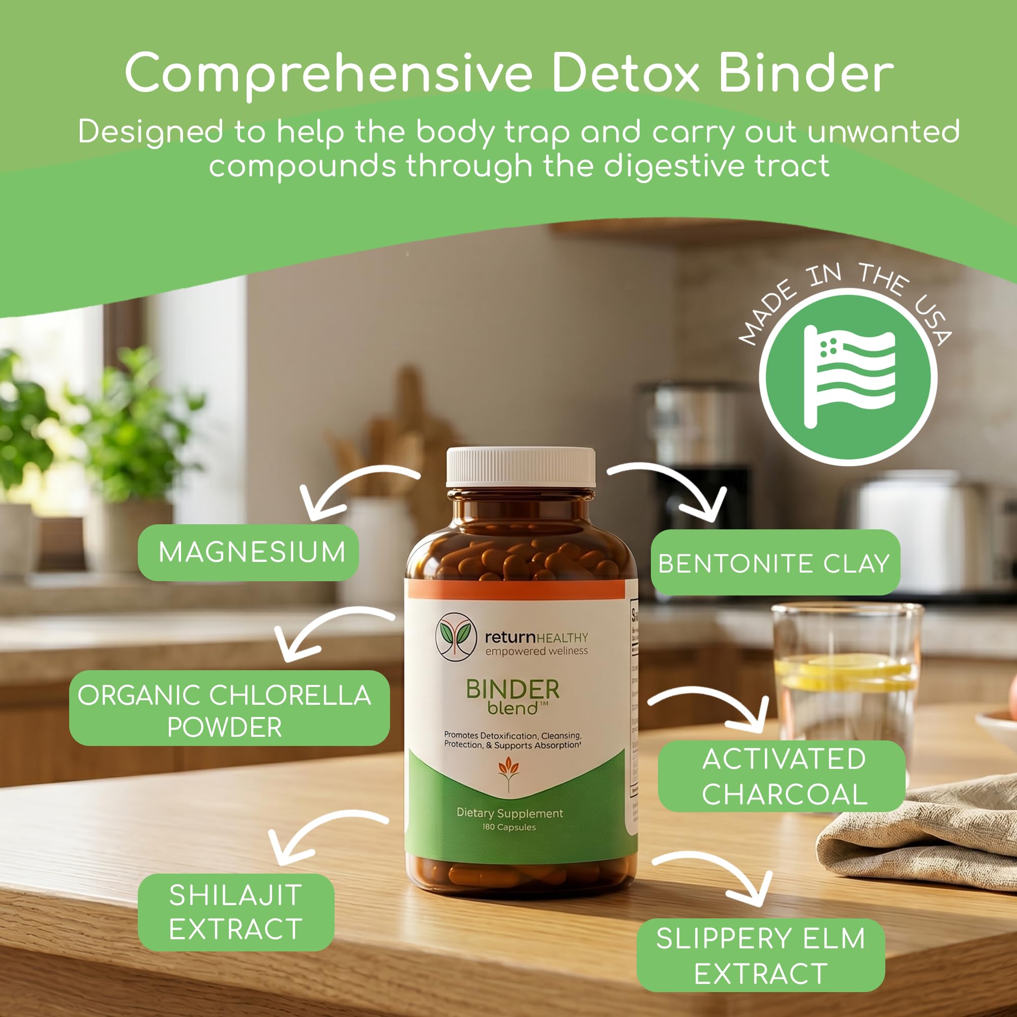 Binder Blend - Toxin Binder Supplement, Detox Capsules for a Healthy Gut - 180 Capsules - 90 Servings - 960mg Activated Charcoal