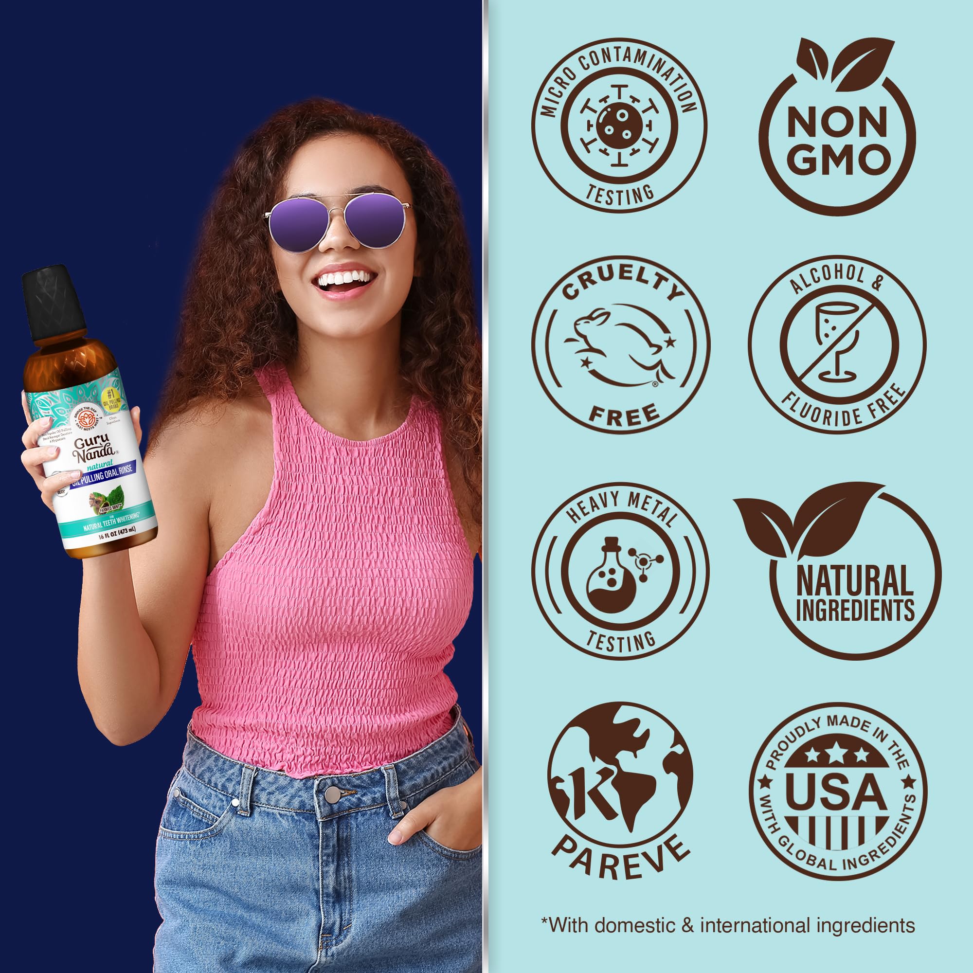 GuruNanda Farmed Mint Oil Pulling Mouthwash for Complete Oral Hygiene, 7 Essential Oils & Vitamins for Happy Teeth & Gums