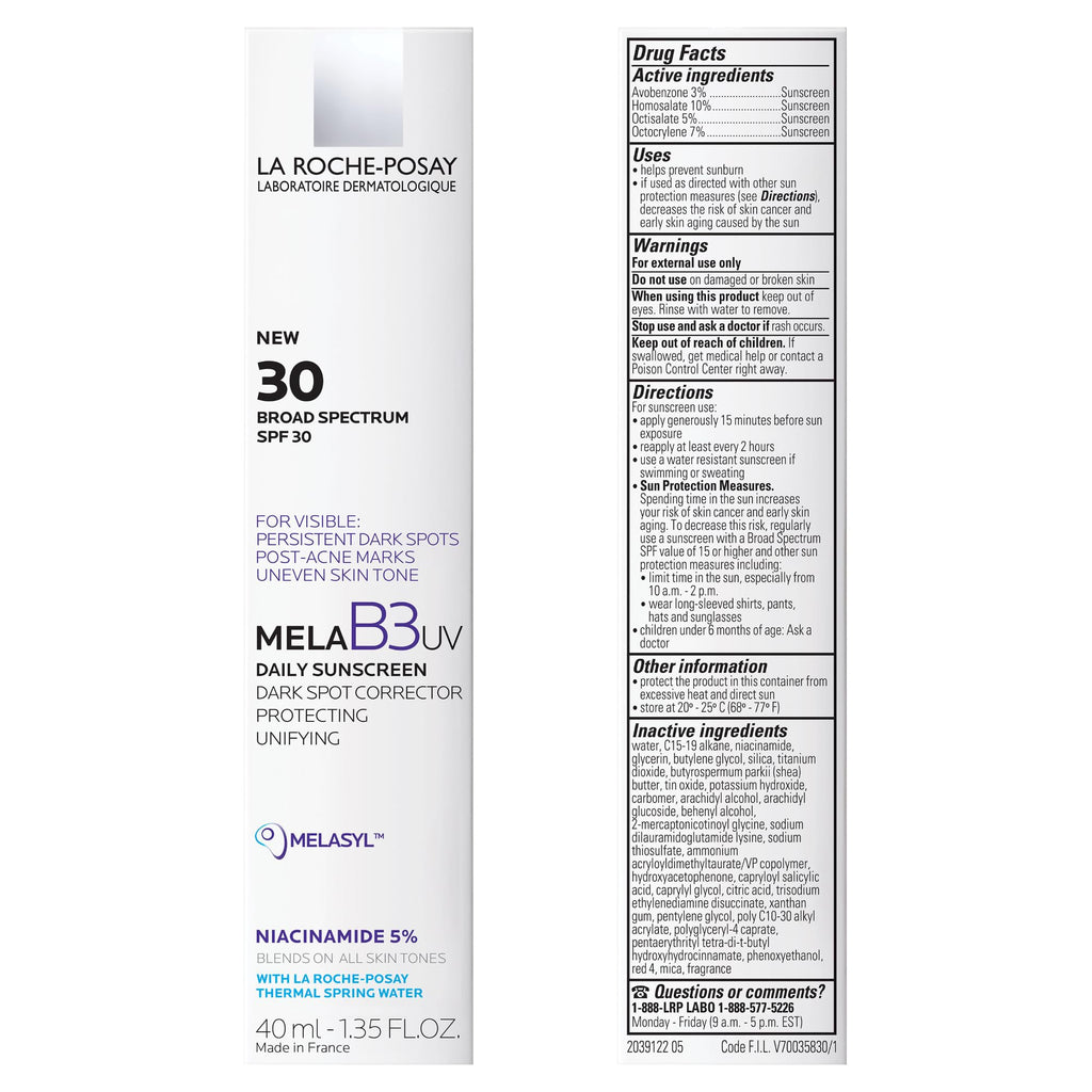 La Roche-Posay Mela B3 UV Daily Sunscreen, Face Moisturizer With SPF 30 + Anti-Aging Melasyl + 5% Niacinamide, Helps Correct & Protect From Sun Damage,