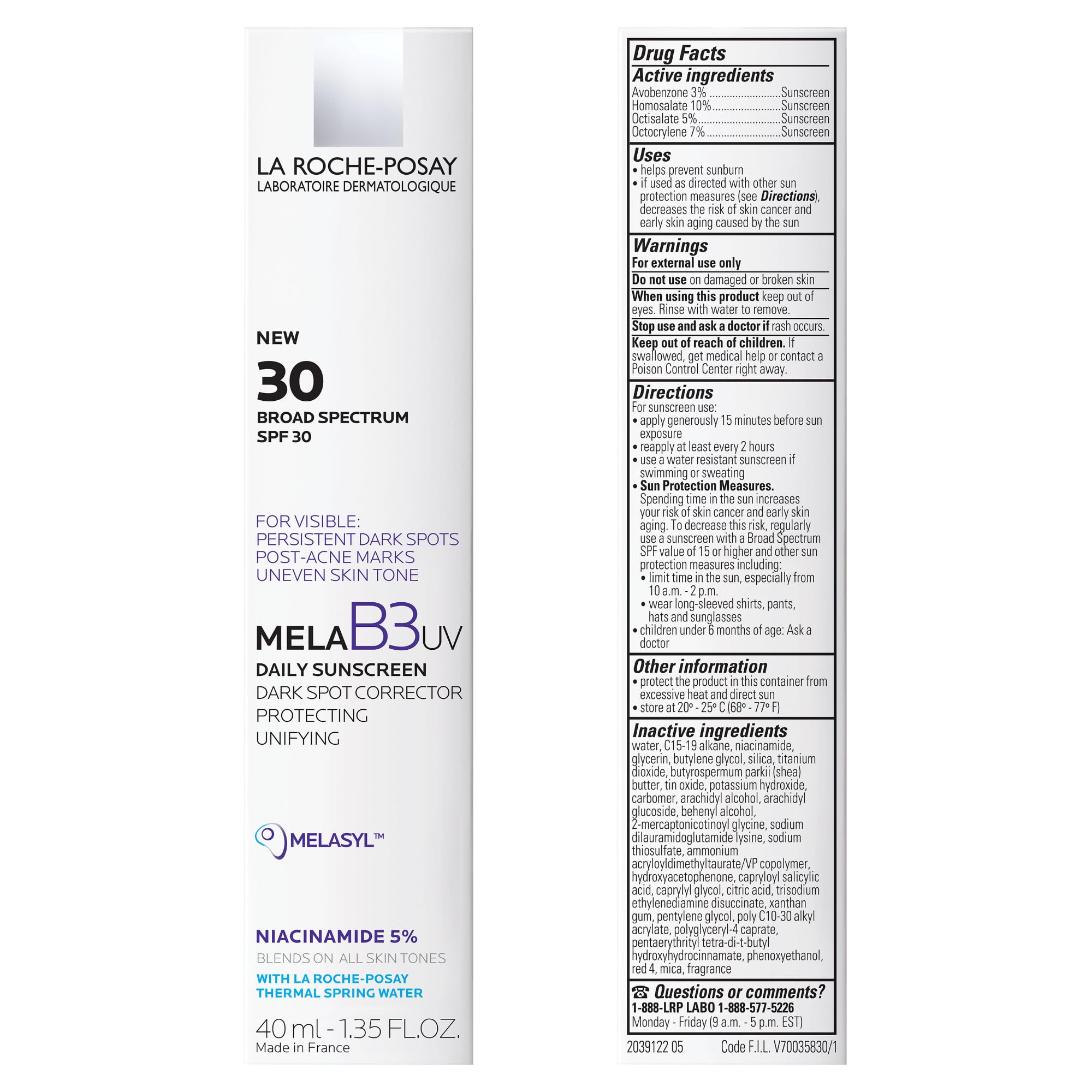 La Roche-Posay Mela B3 UV Daily Sunscreen, Face Moisturizer With SPF 30 + Anti-Aging Melasyl + 5% Niacinamide, Helps Correct & Protect From Sun Damage,