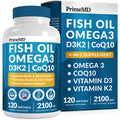 4-in-1 Fish Oil Omega 3 Fatty Supplements (2100mg) - Omega 3 Fish Oil with Vitamins D3 K2 and CoQ10 - Lemon Flavored (120 softgels) PrimeMD buy supplements Au