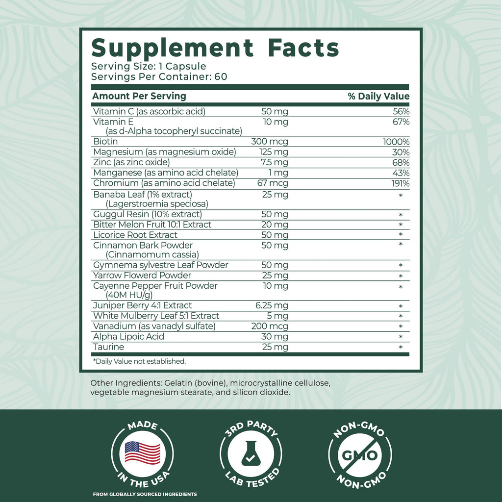 PurePremium Normal Blood Sugar Support Supplement - 20 Active Ingredients Complex to Support Blood Sugar Levels Already in The Normal Range - with Cinnamon