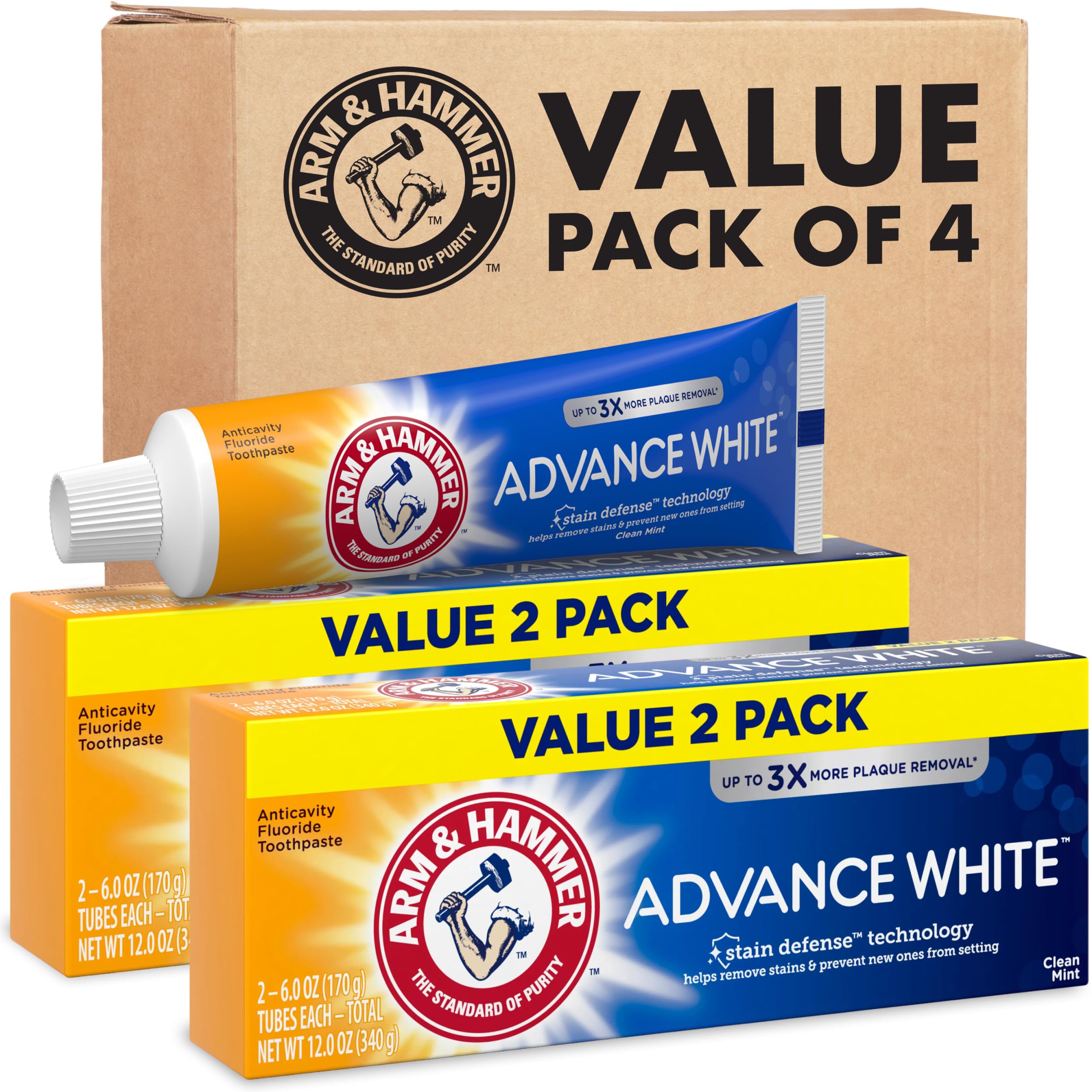 ARM & HAMMER Advance White Toothpaste, Teeth Whitening Baking Soda Toothpaste with Stain Defense Technology and Fluoride,