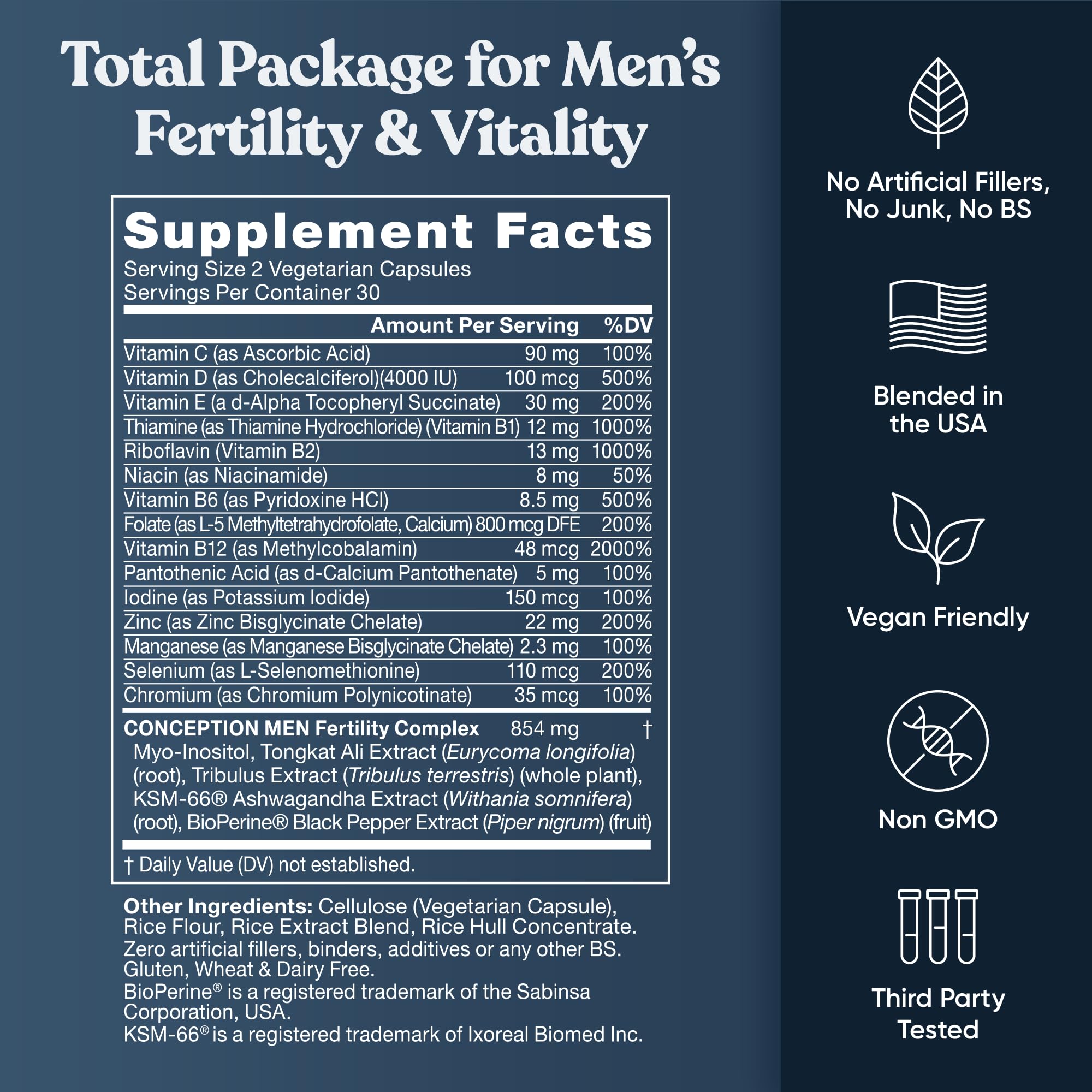 Eu Natural Conception for Him - Male Fertility Supplements with Ashwagandha, Folate & Zinc - Sperm Count, Motility & Strength Support - Fertility Support for Men, 60 Vegetarian Capsules Eu NaturalBuy Supplements Australia