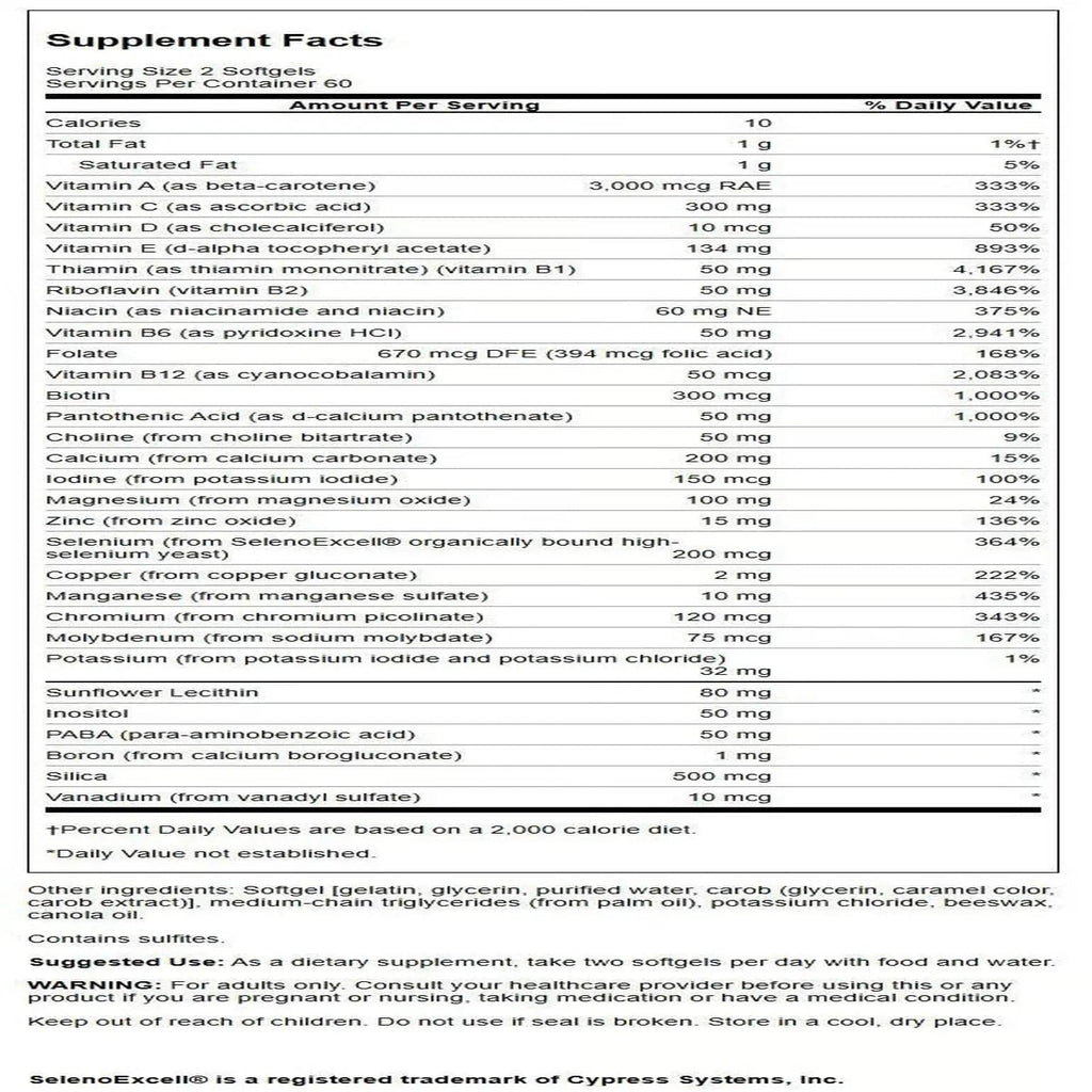 Swanson Multi Without Iron Multivitamin Health Supplement Iron-Free Formula 120 Softgels Sgels Swanson