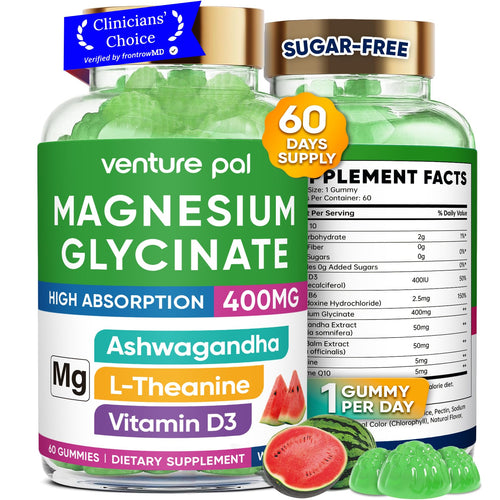 60 Day Supply Magnesium Glycinate 400mg Gummies with Ashwagandha, L-Theanine, CoQ10, Vitamin D3 & B6, Sugar Free Magnesium Gummies for Adults & Kids, Stress Relief, Sleep & Calm, Vegan, Gluten Free Venture PalBuy Supplements Australia