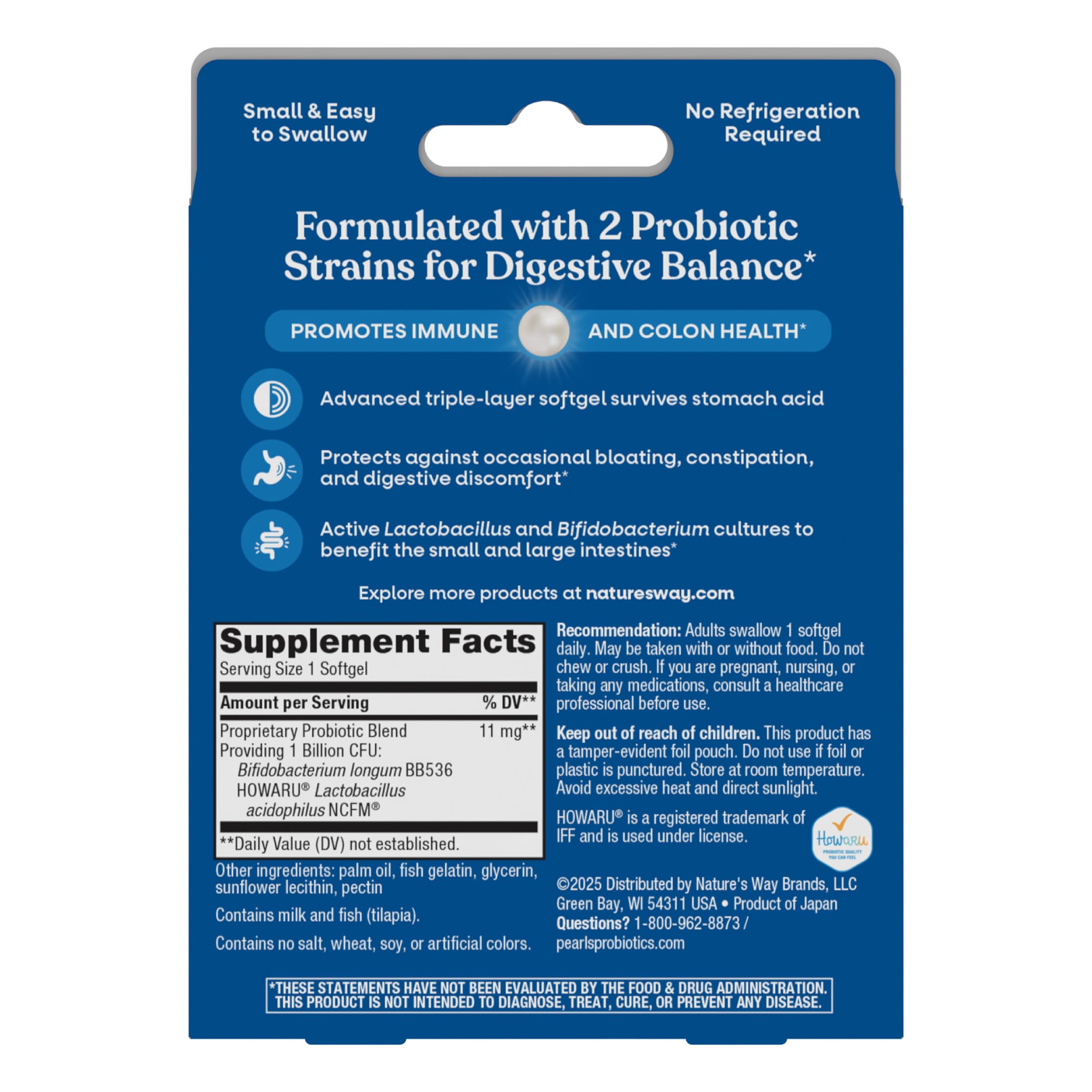 Nature's Way Probiotic Pearls Acidophilus, Supports Digestive Balance & Gut Health*, Reduces Occasional Constipation and Bloating*, 1 Billion CFU, No Refrigeration Required, 90 Softgels
