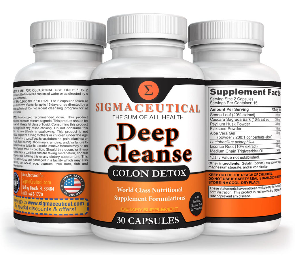 Sigmaceutical 1 Day Colon Cleanse - Detox Cleanse - Bowel Cleanse & Laxative - Bowel Detox - Colon Cleanser & Detox - 30 Capsules