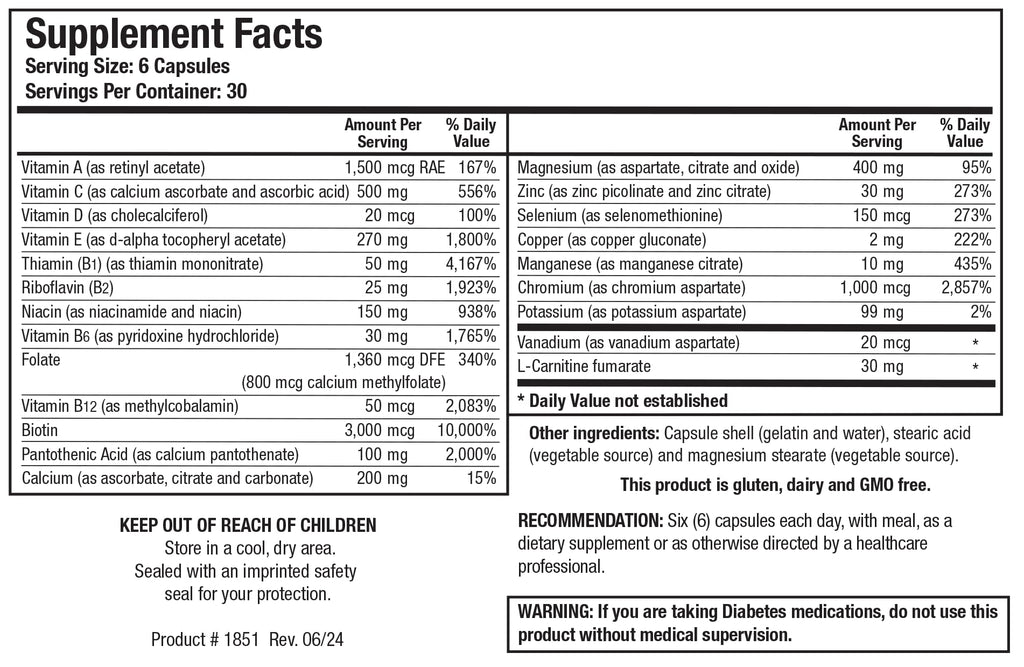 Biotics Research GlucoBalance Chromium, Vanadium, L carnitine Supplement, Supports Metabolic Health and Maintain Healthy Blood Lipid Levels - 180 Capsules