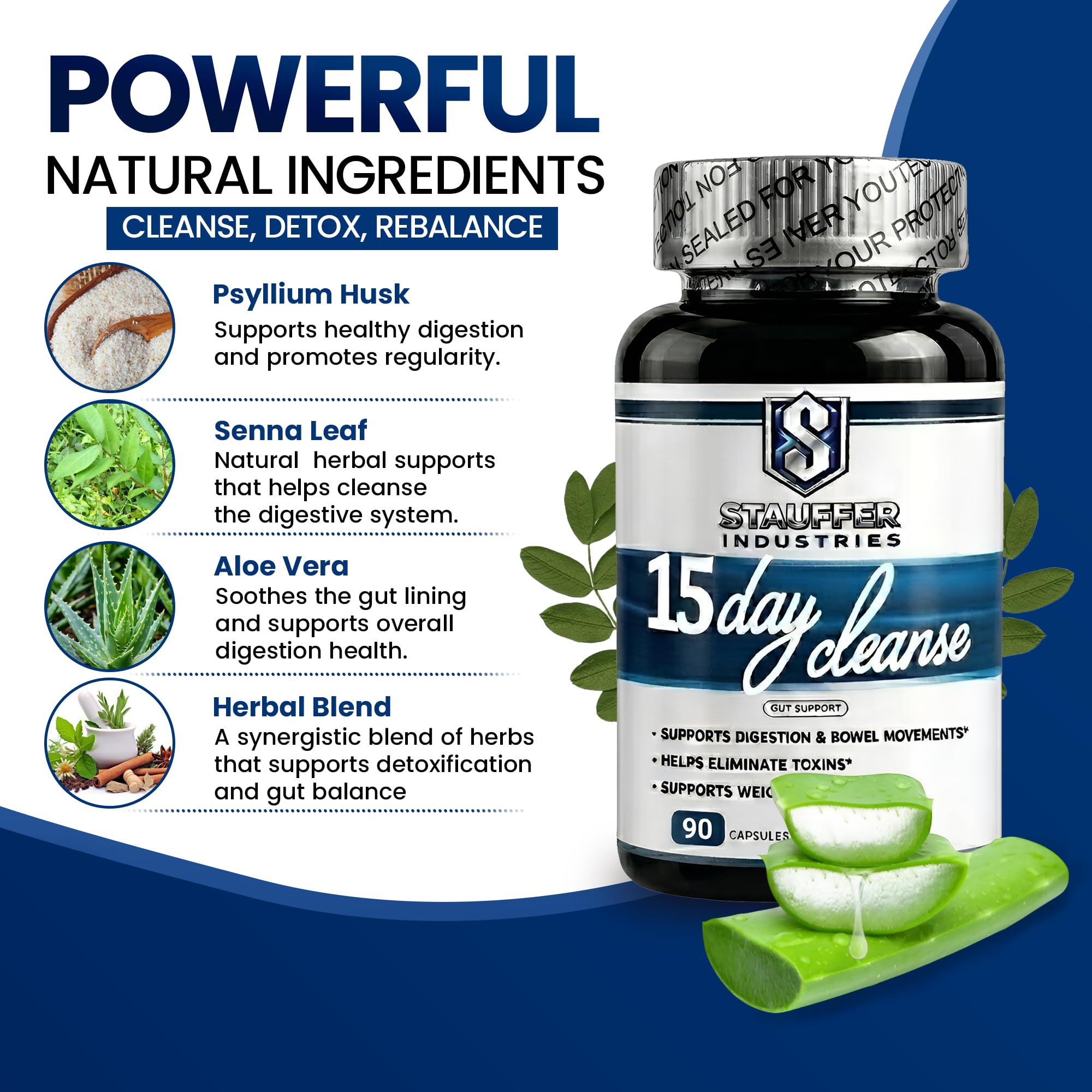 STAUFFER INDUSTRIES Colon Cleanse – 15 Day Cleanse Gut Support Supplement – Colon Cleanser with Psyllium Husk, Senna & Probiotics