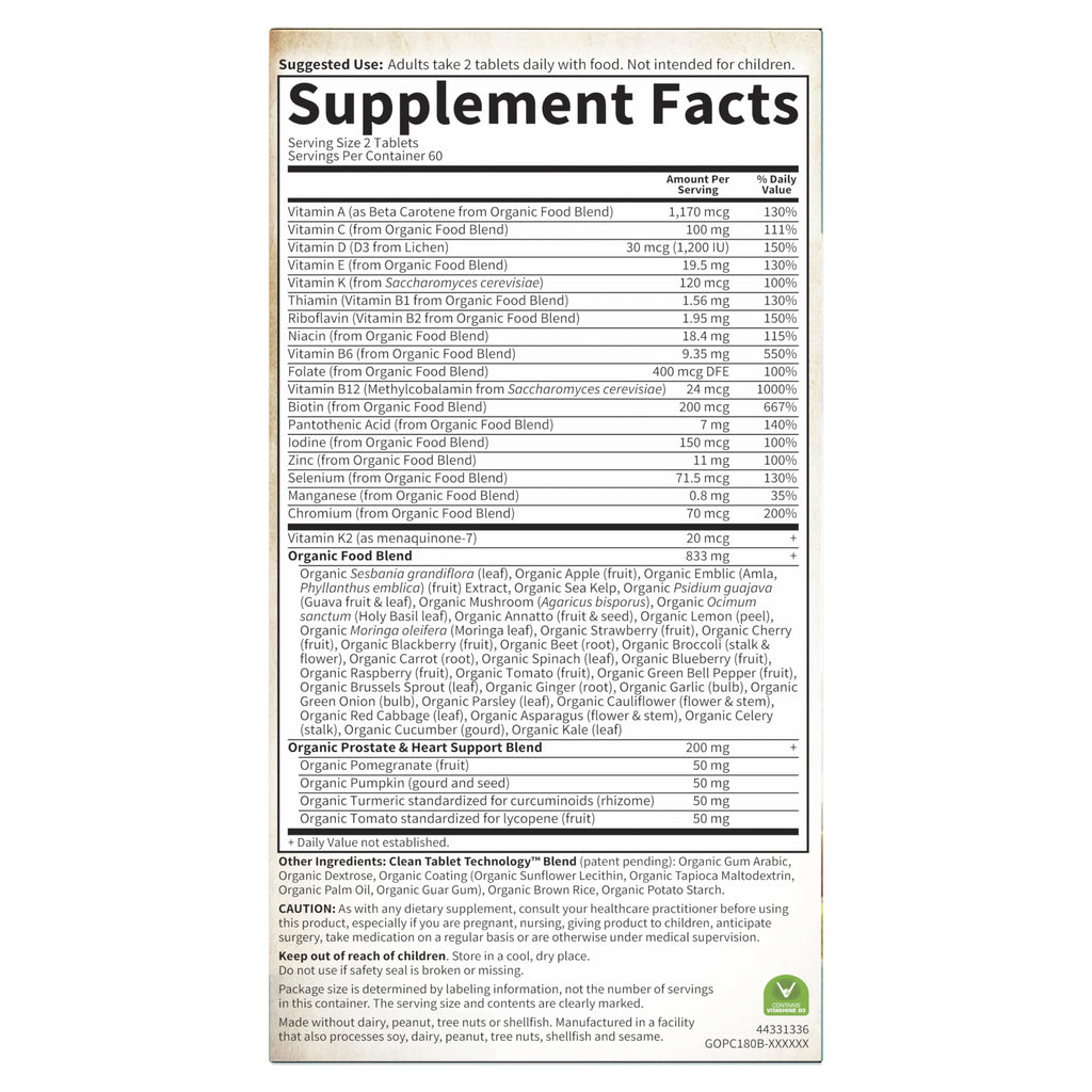 Garden of Life Organics Men's 40+ Multivitamin with Prostate Support, B12 & Vitamins – Vegan Daily Whole Food Multivitamin, Non-GMO, Certified Organic, 120 Tablets Garden of LifeBuy Supplements Australia