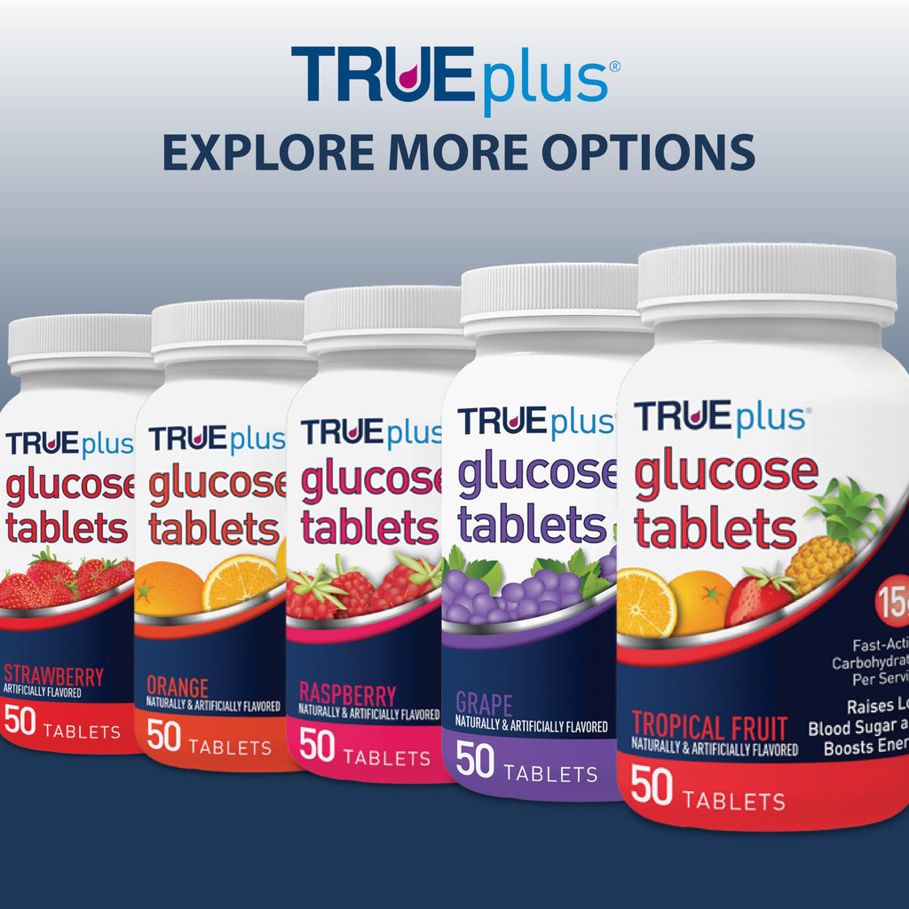 TRUEplus Glucose Tablets, Chewable, Cherry Chocolate Flavor, 15g Fast-Acting Carbohydrates, Dye Free, Gluten Free, No Fat, Boost Energy, 50 Count