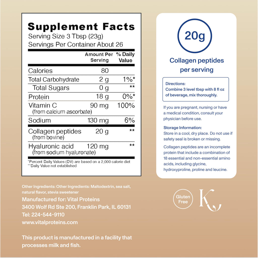 Vital Proteins Collagen Peptides Advanced, Hydrolyzed Peptides with Hyaluronic Acid and Vitamin C - Vanilla Flavor Powder, 21oz