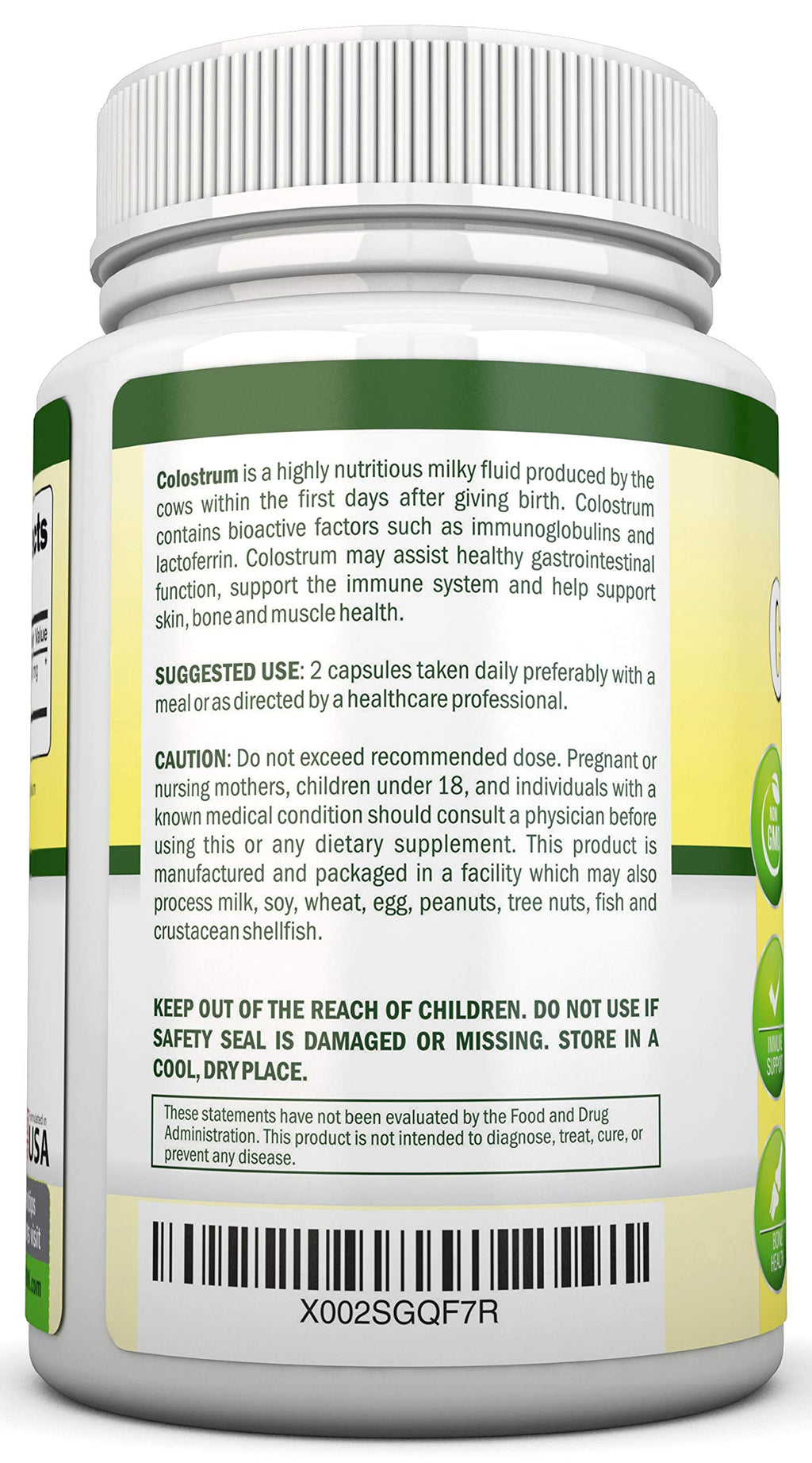 Colostrum - 1000mg - 120 Capsules - 30% IgG - Non-GMO US Dairy - First Milking Bovine Colostrum - Low Heat Processed - Great for GI Tract Health