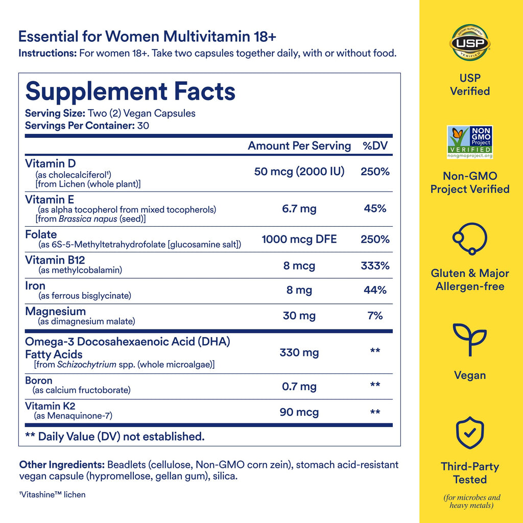 Ritual Women’s 18+ Daily Multivitamin - Key Essential Vitamins and Minerals to Support Energy, Heart, Bone, Brain Health* - Clinical Backed - Vegan - USP Verified - Mint - 60 Capsules - 30 Servings Ritual buy supplements Au