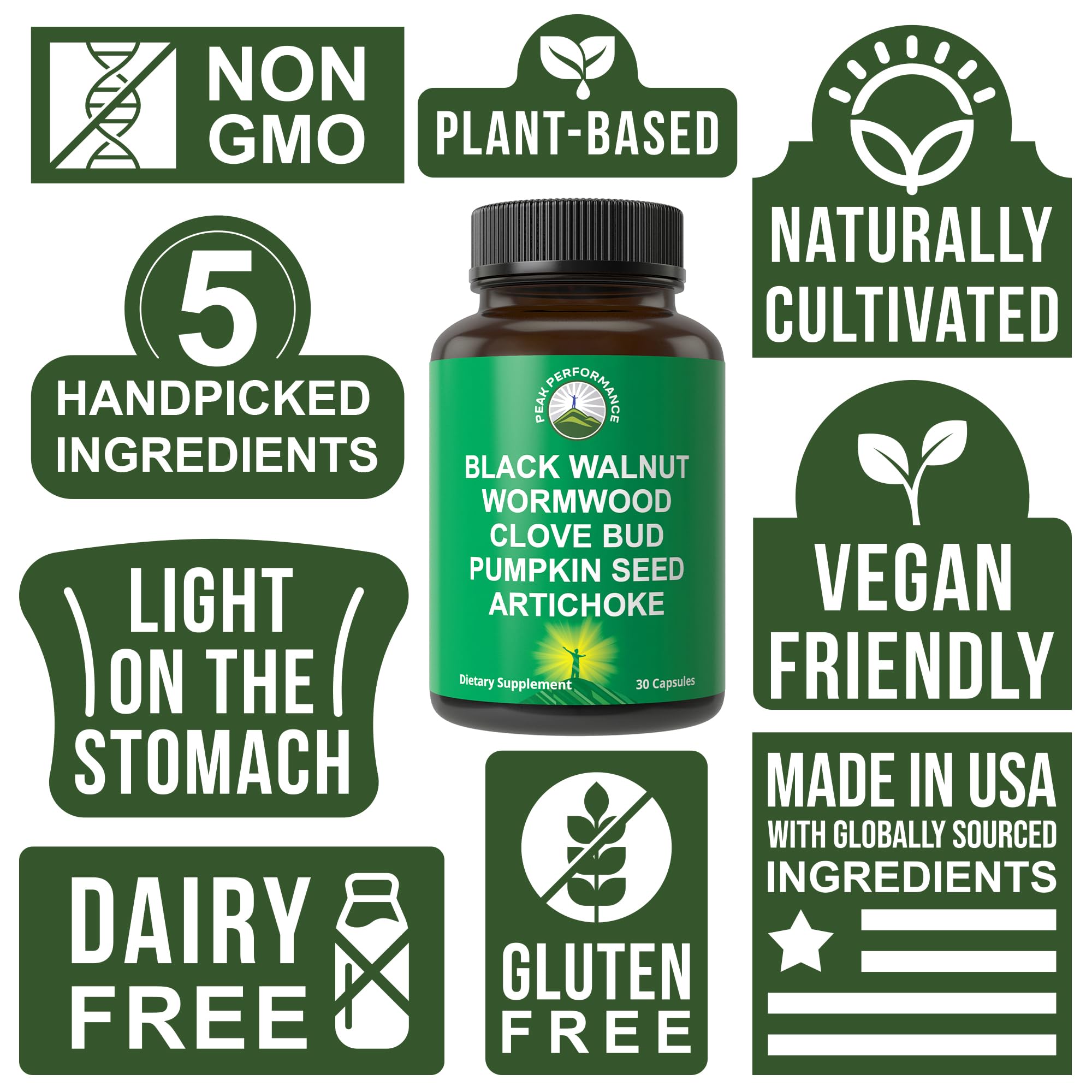 Wormwood Black Walnut Clove Cleanse for Humans. Elimination Detox + Intestinal Support Capsules Supplement for Adults and Kids. Pills with Artichoke