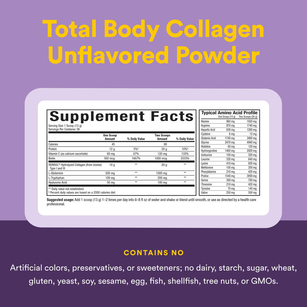 Natural Factors Total Body Collagen - Bioactive Collagen Supplement for Hair & Nail Growth Support - Healthy Skin Supplement with Protein, Vitamin C & More