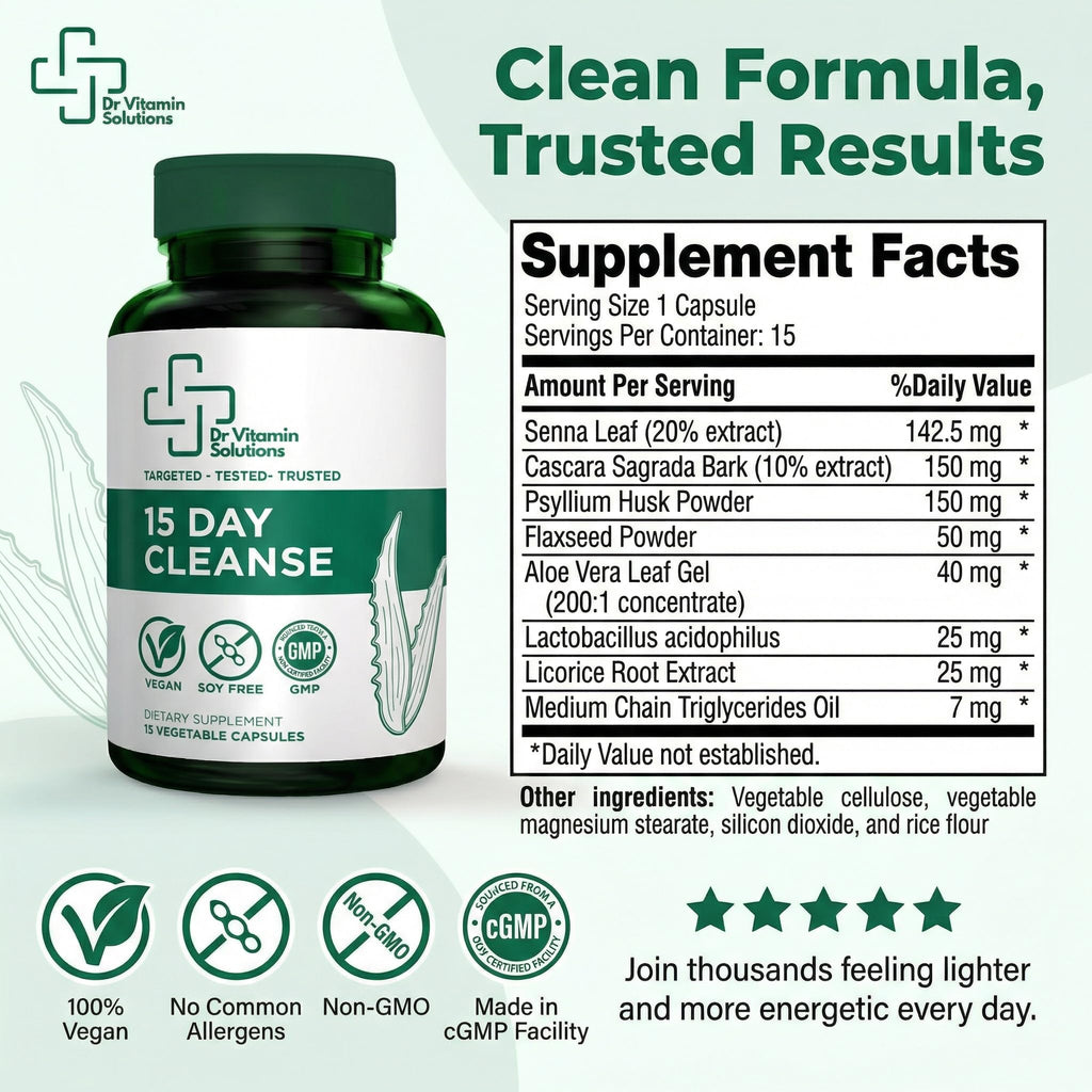 15 Day Colon Cleanse & Detox for Women and Men, Gut Cleanse with Senna, Aloe Vera, Psyllium Husk & Probiotics, Bloating, Constipation Relief, Gentle, Vegan,