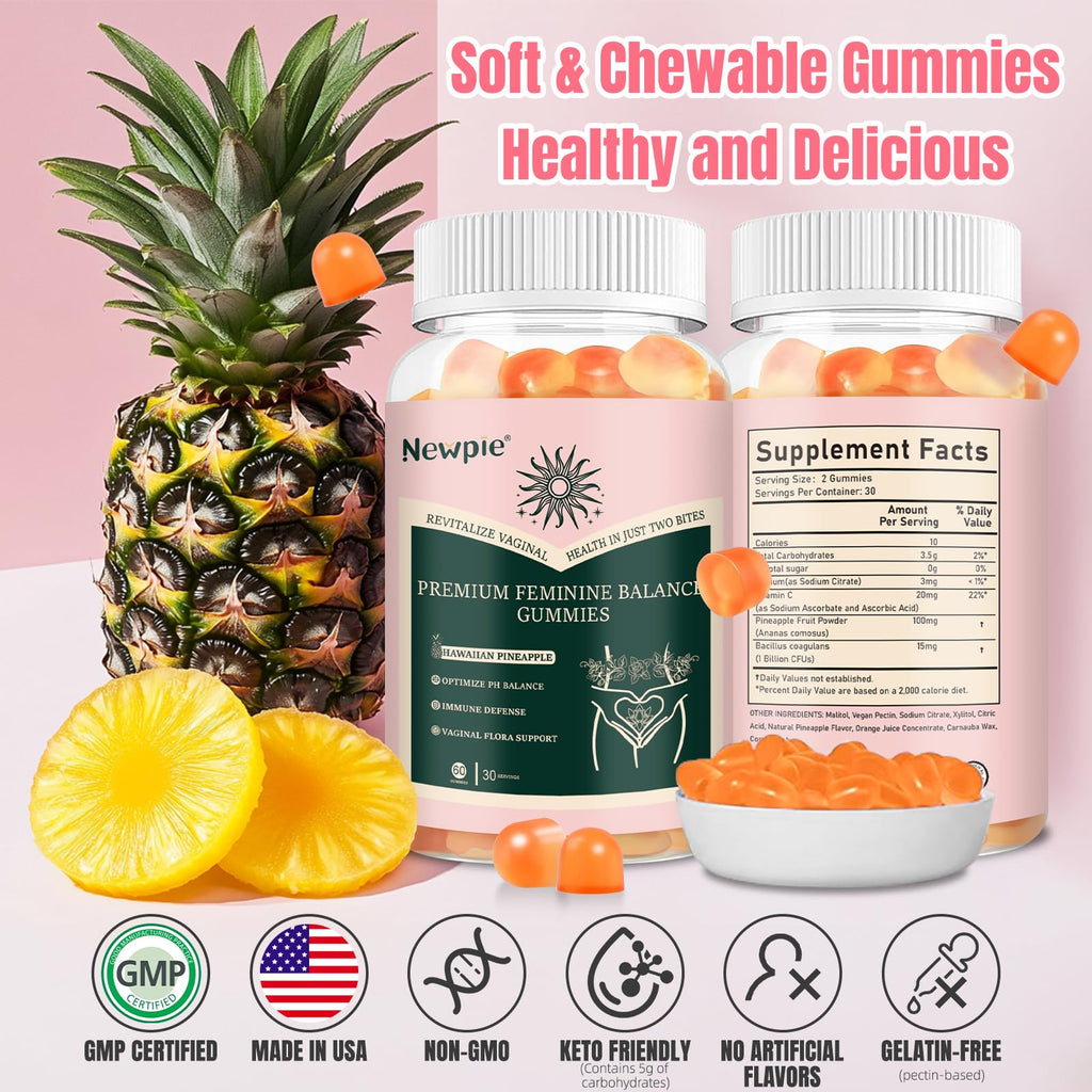 SUWENY Pineapple Gummies for Women ph Premium Feminine Balance Gummies for Women Health Immune Support Vegan, Gluten-Free & Halal-60 Gummies-30 Servings (1)