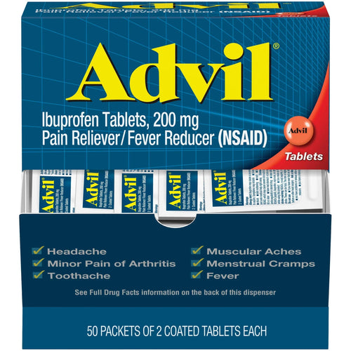 Advil Pain Reliever and Fever Reducer, Pain Relief Medicine with Ibuprofen 200mg for Headache, Backache, Menstrual Pain and Joint Pain Relief - 50x2 Coated Tablets AdvilBuy Supplements Australia