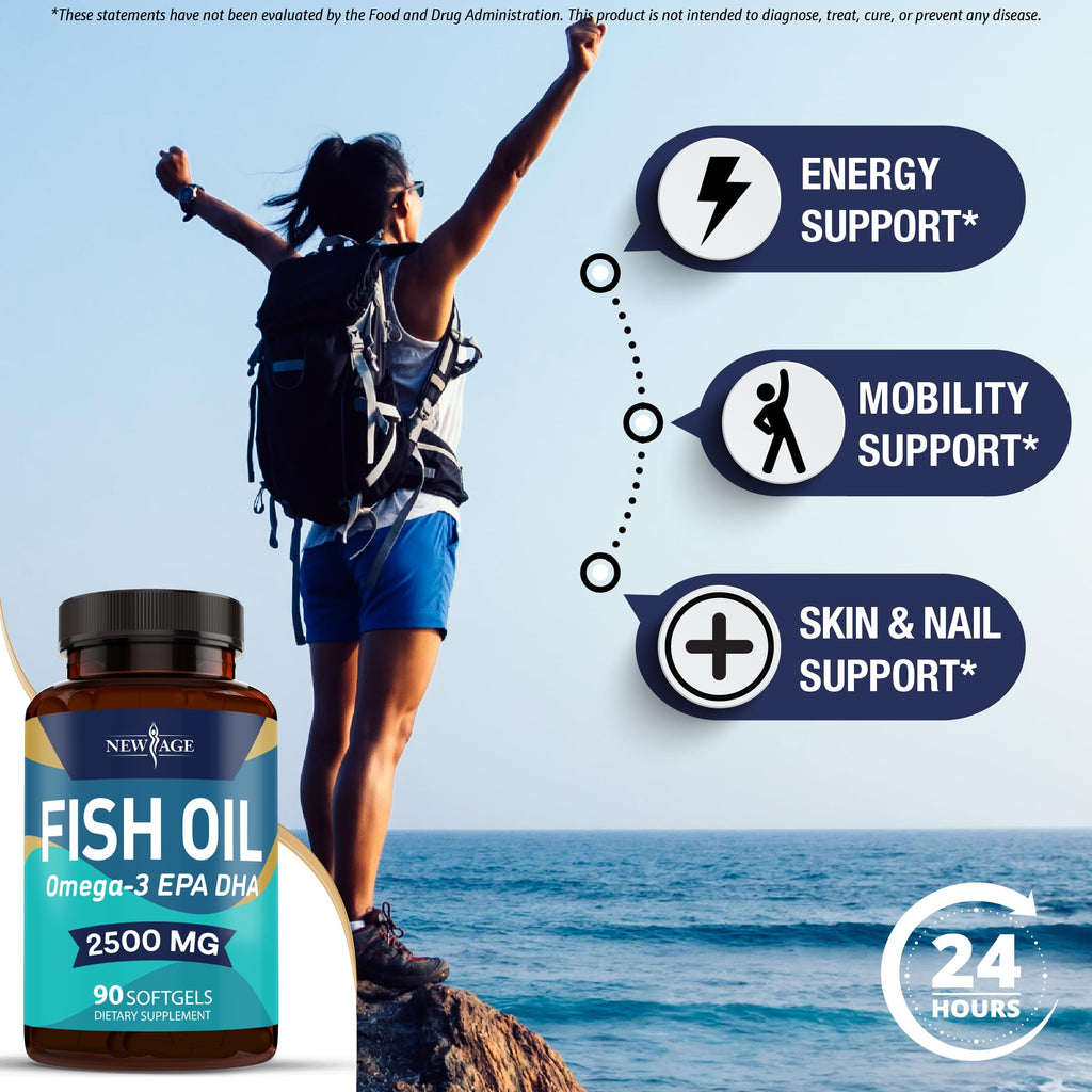 NEW AGE Omega 3 Fish Oil Supplement - Non GMO - EPA, DHA Fatty Acids Gluten Free (270 Softgels (Pack of 3))