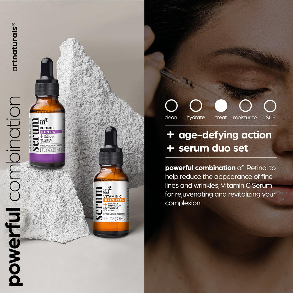 Vitamin C Serum Skin Care 2-Piece Set: Includes Retinol – Anti-Aging, Skin Brightening, Hydrating, Wrinkle Reduction, Dark Spot Corrector (1 Fl Oz (Pack of 2))