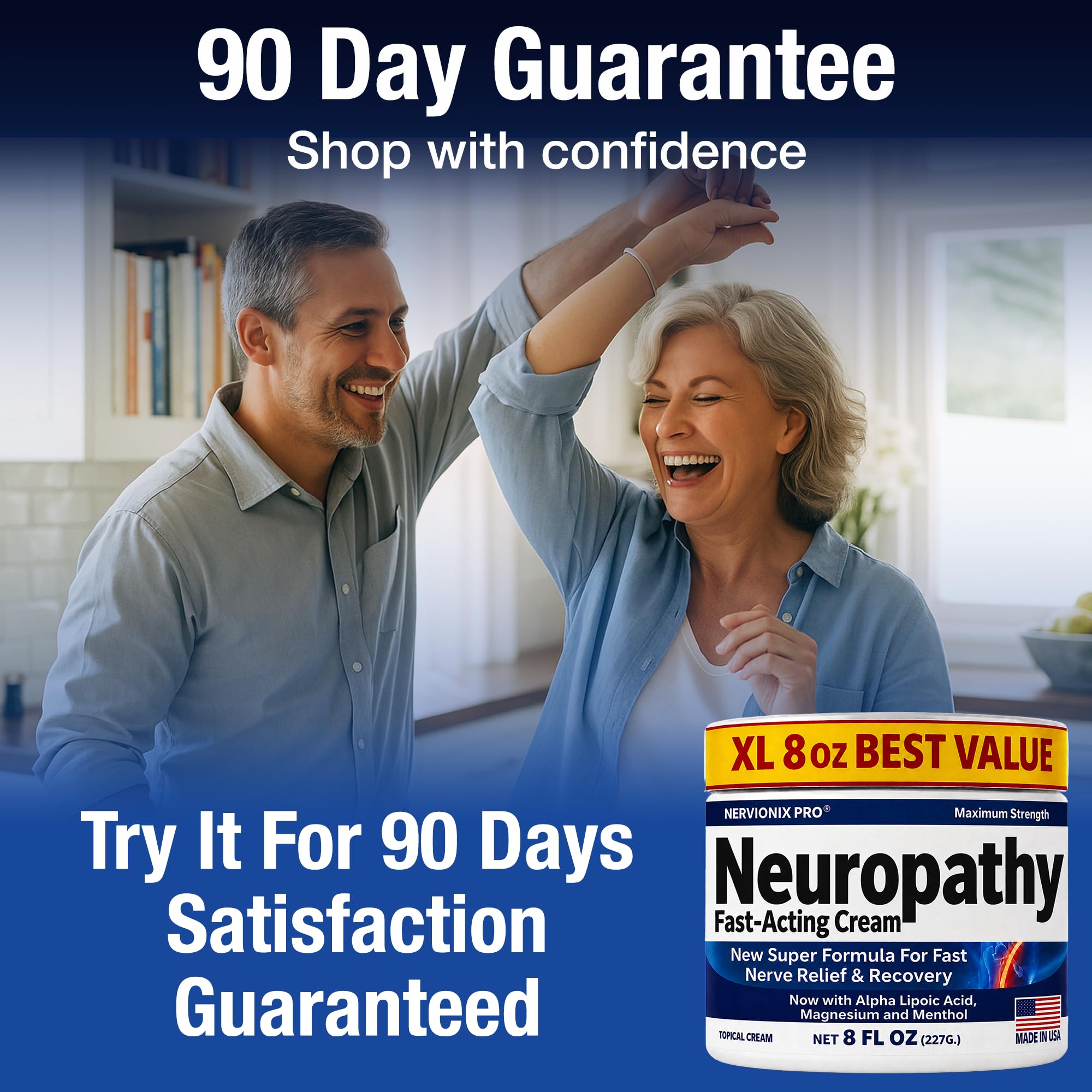 Neuropathy Nerve Relief Cream – Extra Large 8 oz – Maximum Strength for Feet Hands Legs Toes Back – Natural Ingredients Arnica Aloe Vera MSM Vitamins