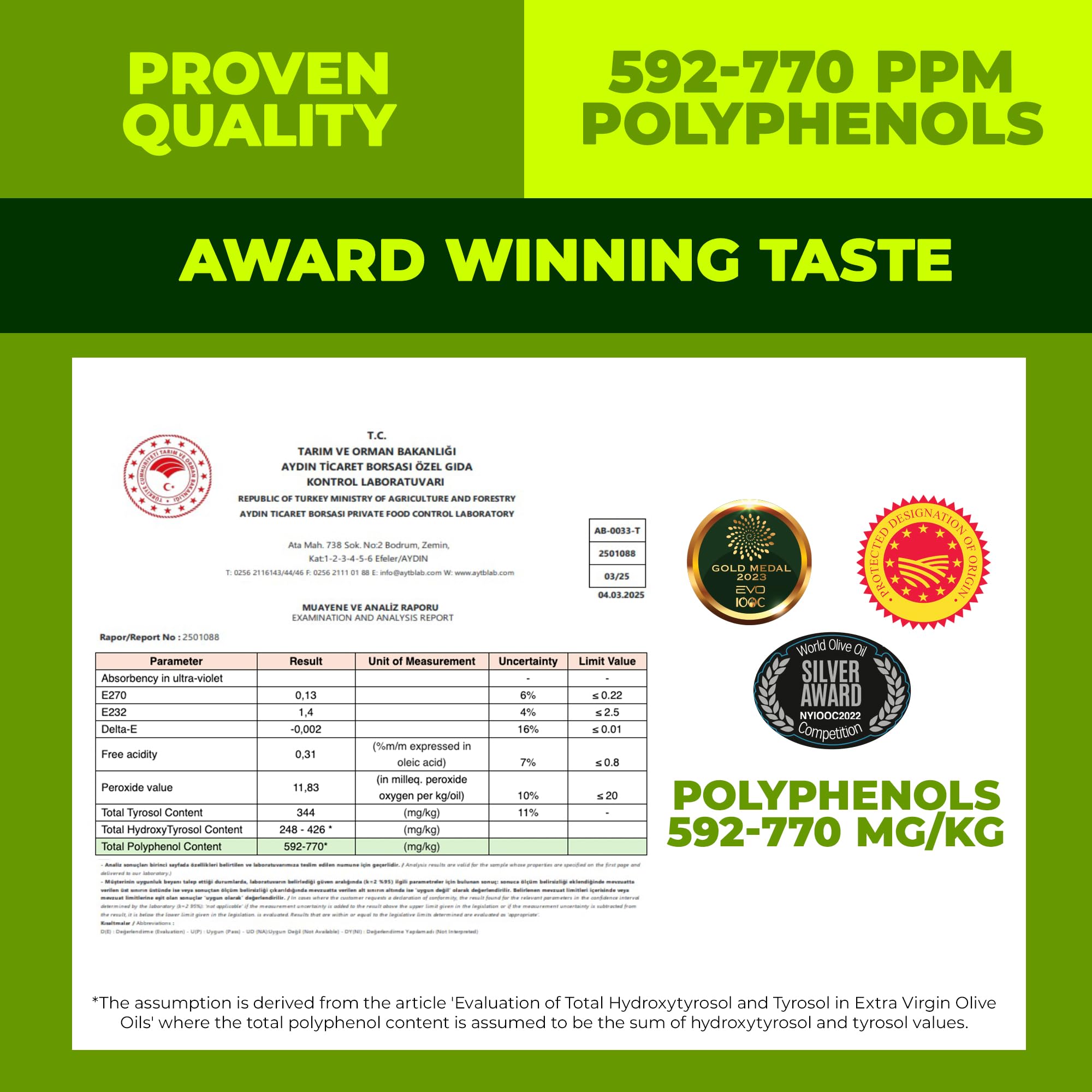 Polyphenol Rich Olive Oil Extra Virgin by Zest Delites, Up To 770 mg/kg High Polyphenol Olive Oil, Cold Pressed EVOO, Heart & Immunity Support, Single Origin