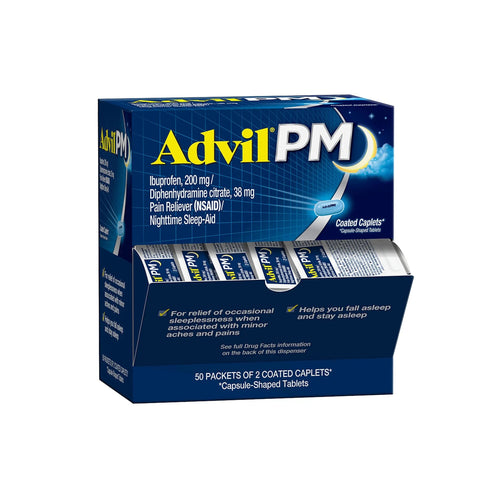 Advil PM Pain Reliever and Nighttime Sleep Aid, Pain Medicine with Ibuprofen for Pain Relief and Diphenhydramine Citrate for a Sleep Aid - 50x2 Coated Caplets AdvilBuy Supplements Australia