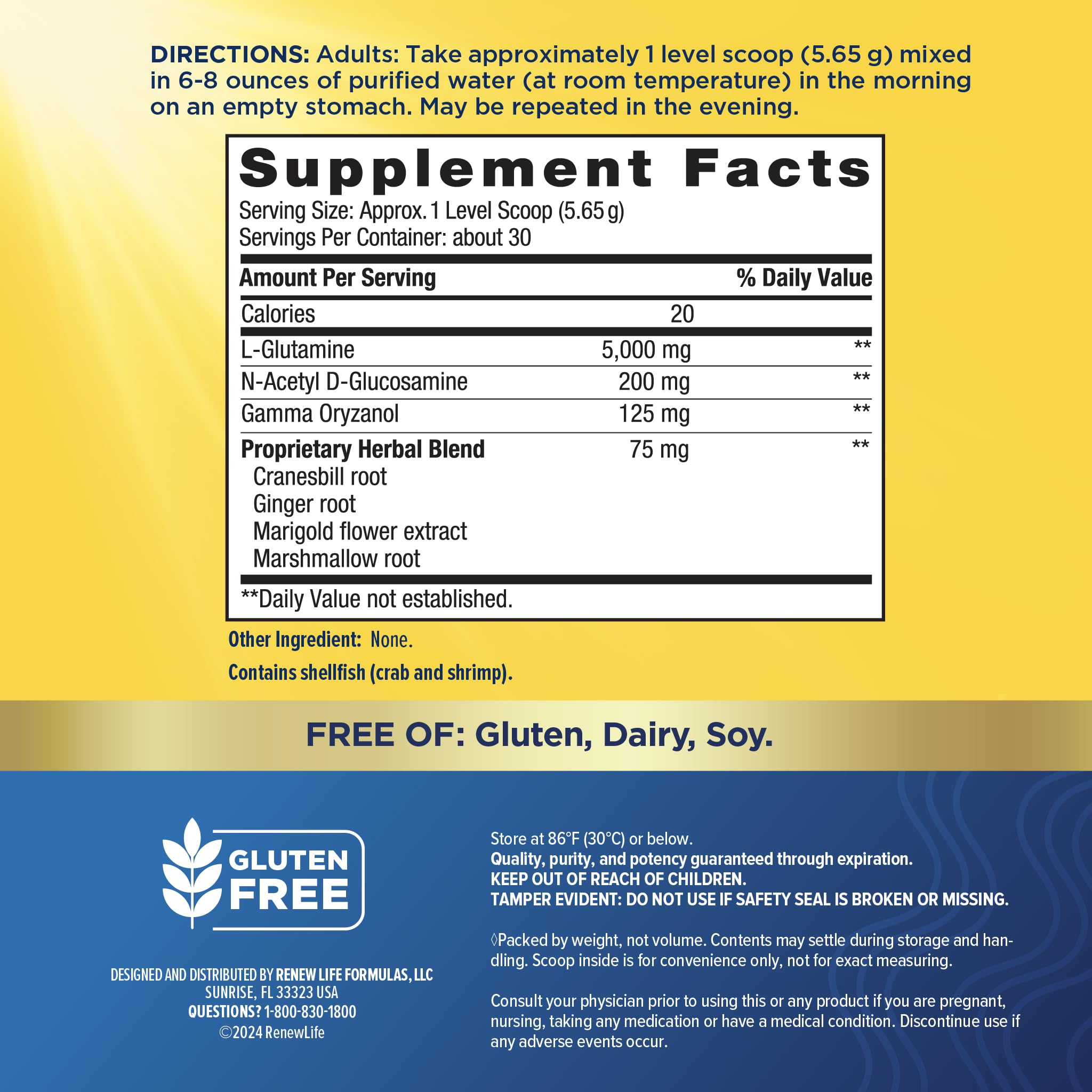 Renew Life IntestiNew Intestinal Lining Support Formula, Powder Supplement Supports Digestive Health, L-Glutamine