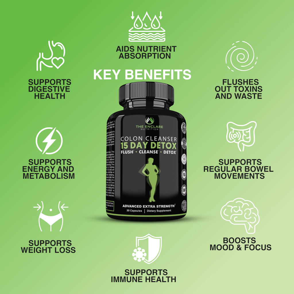 THE ENCLARE NUTRITION Colon Cleanse 15 Day Gut Cleanse Pills - Colon Cleanser for Women & Men - Psyllium Probiotic Laxatives for Constipation, Bloating Relief,