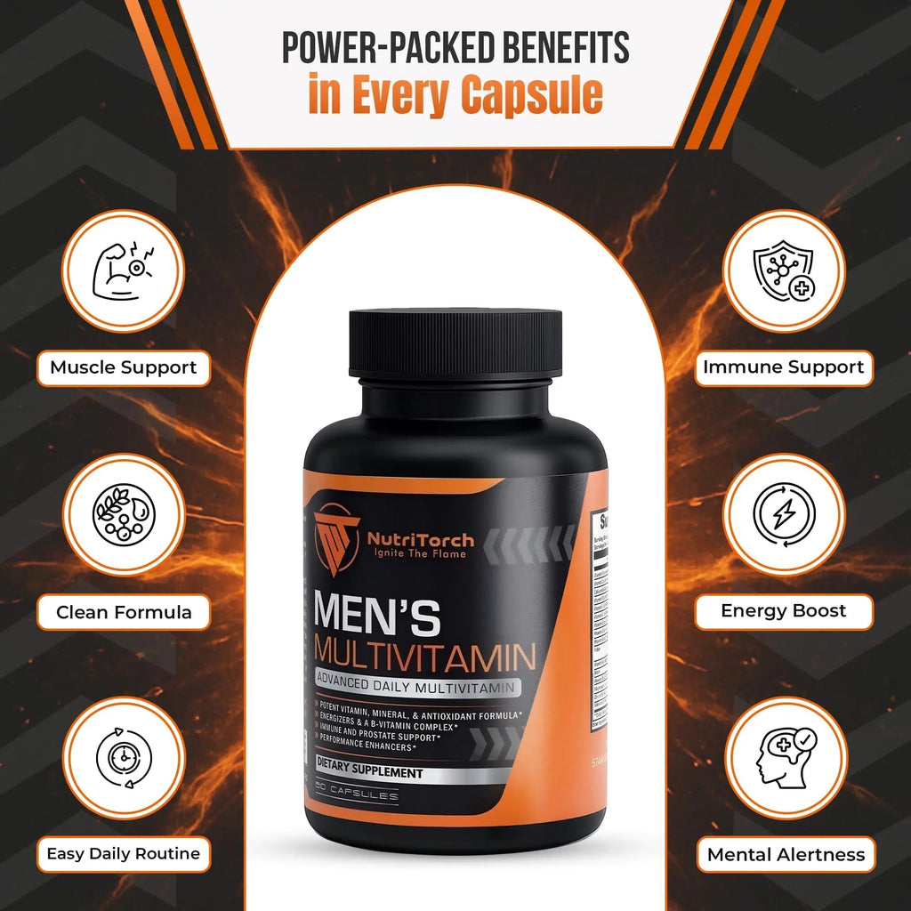 NutriTorch Multivitamin for Men – Adult Dietary Supplement with Vitamins A, C & D, Minerals & Antioxidants for Immune Support, Increased Energy NutriTorch