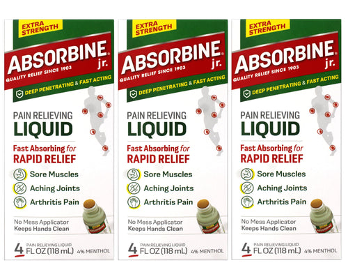 ABSORBINE JR. Extra Strength Pain Relieving Liquid, for Muscle, Joints, Arthritis Pain, with No-Mess Applicator, 4 Oz - 3 Pack AbsorbineBuy Supplements Australia