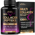 Multi Collagen Peptides - Hydrolyzed Types I, II, III, V & X - Collagen Supplement for Women 1300mg - w/ Hyaluronic Acid, Vitamins C & E - Skin, Hair