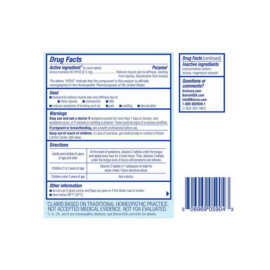Boiron Arnicare Tablets for Pain Relief from Muscle Pain, Joint Soreness, Swelling from Injury or Bruises - 120 Count (2 Pack of 60) BoironBuy Supplements Australia
